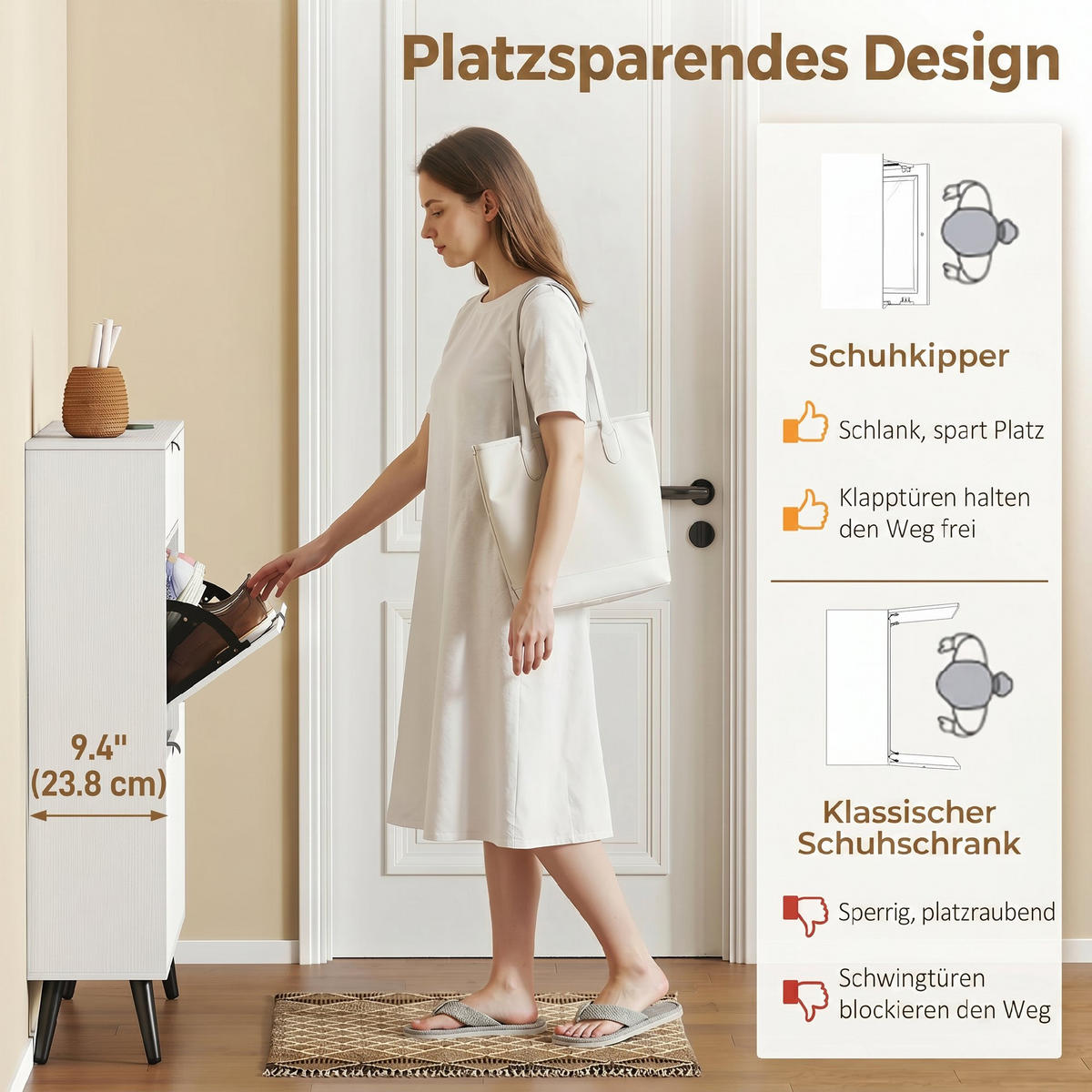 SCHUHSCHRANK Spanplatte-MDF Weiß - Silberfarben/Schwarz, Holzwerkstoff/Metall (23.8/106.6/99.4cm) - HOMCOM