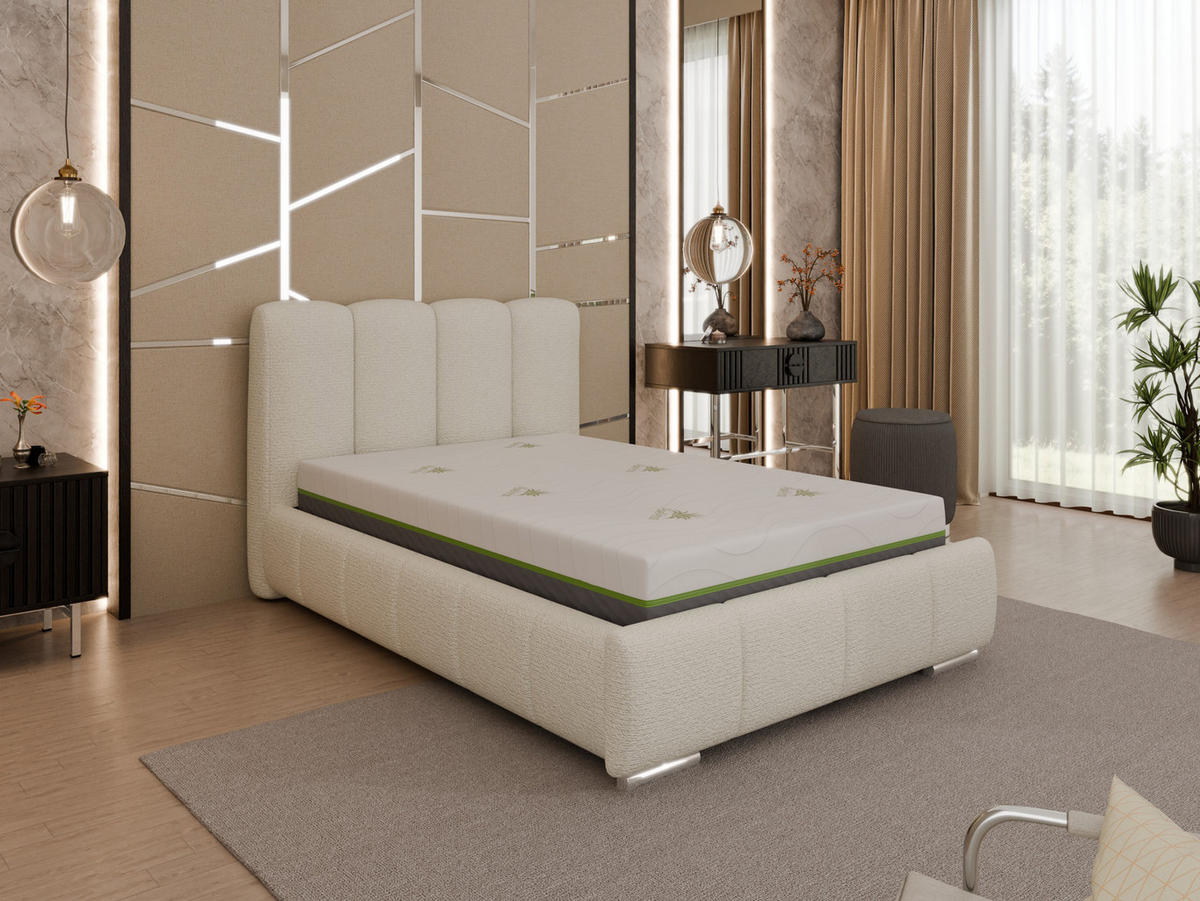 POLSTERBETT Zaira 120x200cm – Elegantes Polsterbett für modernen Wohnstil , ZONIERTE TASCHENFEDERN KOKOS (21cm), creme - Creme, Holz (120/200cm) - Homesy