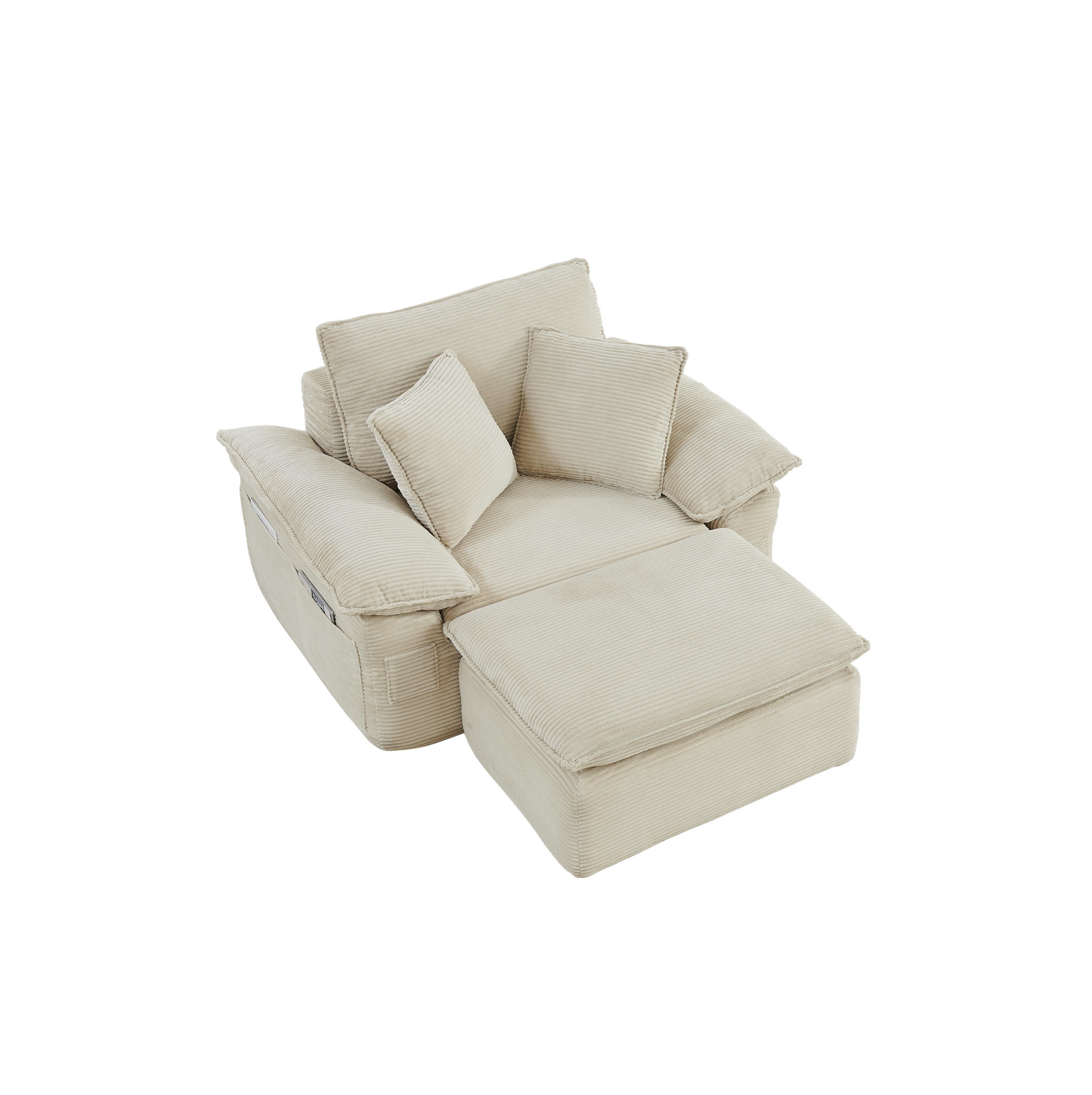 SESSEL aus Stoff Beige ohne Montage mit Fußstütze, Seitentaschen und modularer Kombination - Beige, Textil (156/65/125cm) - Modfu