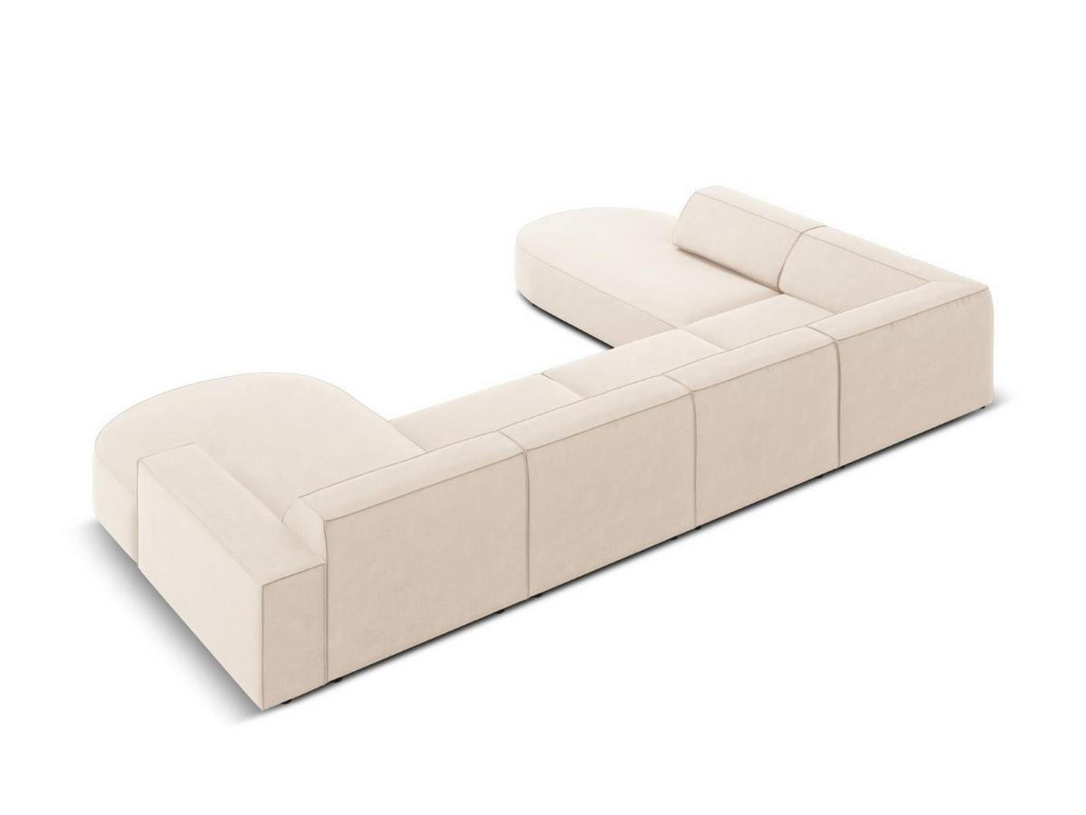 PANORAMASOFA links Jodie aus Samt leichtes beige 7 Sitzplätze - Beige, Textil (262/70/364cm) - Micadoni