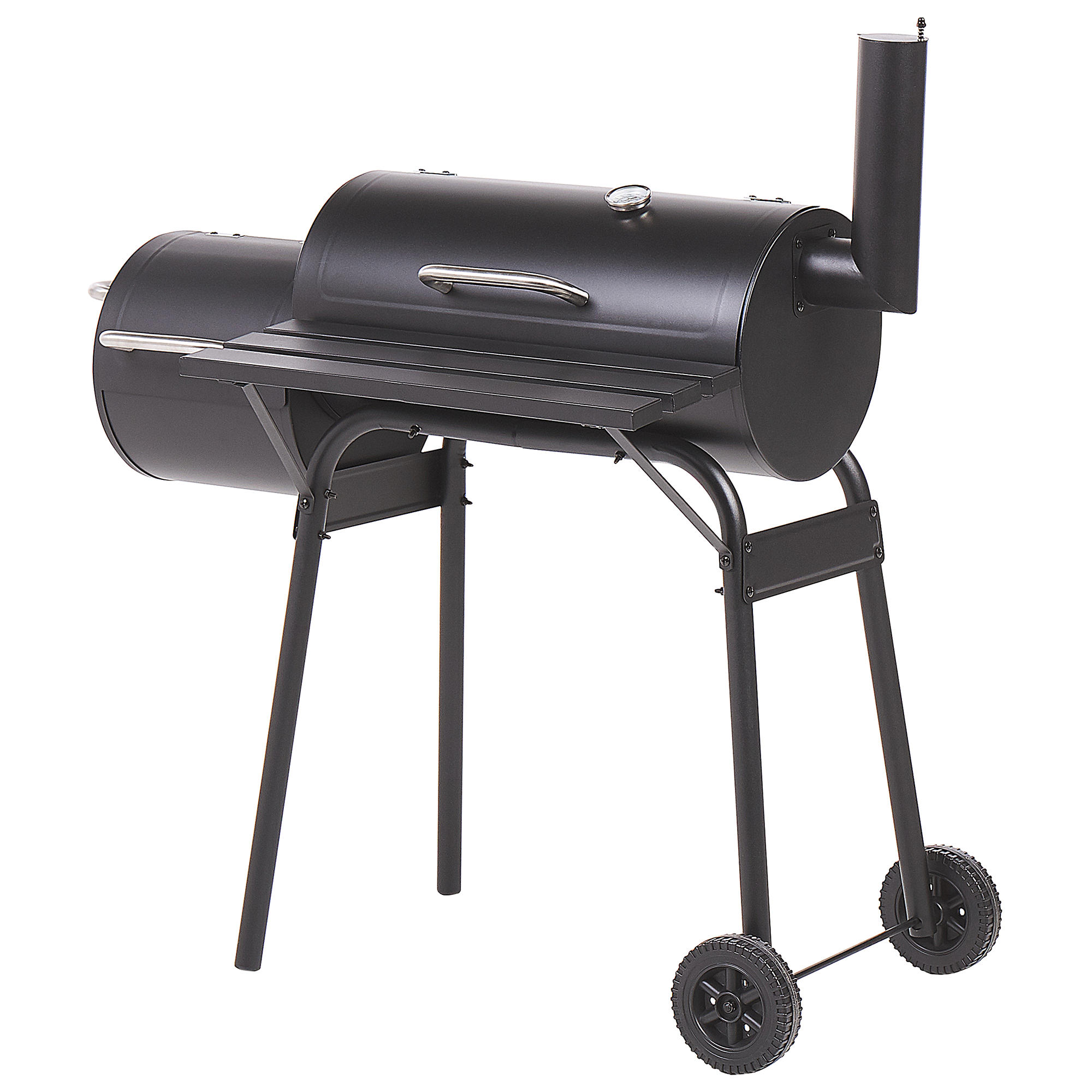 HOLZKOHLEGRILL mit Räucherkammer schwarz rollbar Katla - Schwarz, Metall (66/114/110cm)