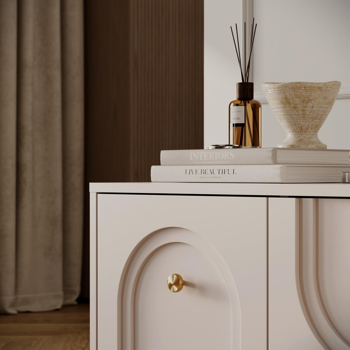 TV-SCHRANK LIBERTY auf Holzbeinen kaschmirfarben - Kaschmir, Holzwerkstoff (154/53.5/39cm) - Lookway