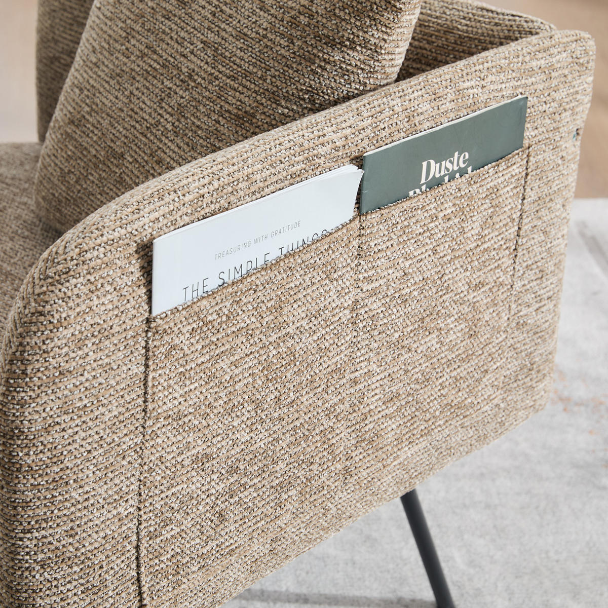 SESSEL mit Beistelltisch und Seitentaschen, Polstersessel Wohnzimmer, Khaki - Cappuccino, Textil (64/71/64cm) - PARAFTA HOME