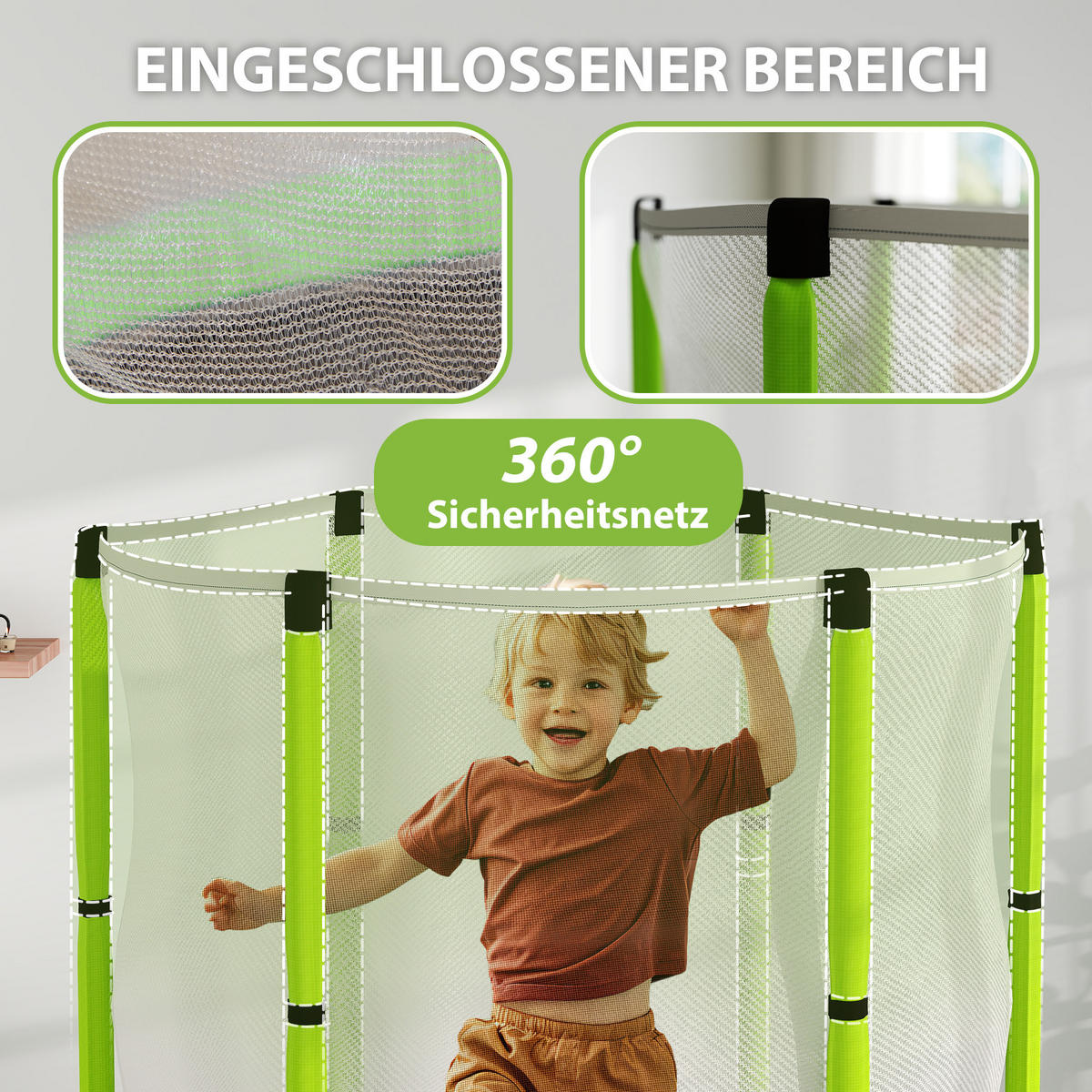 KINDER TRAMPOLIN, Grün, Stahl, Kunststoff - Grün, Metall (140/140cm) - AIYAPLAY