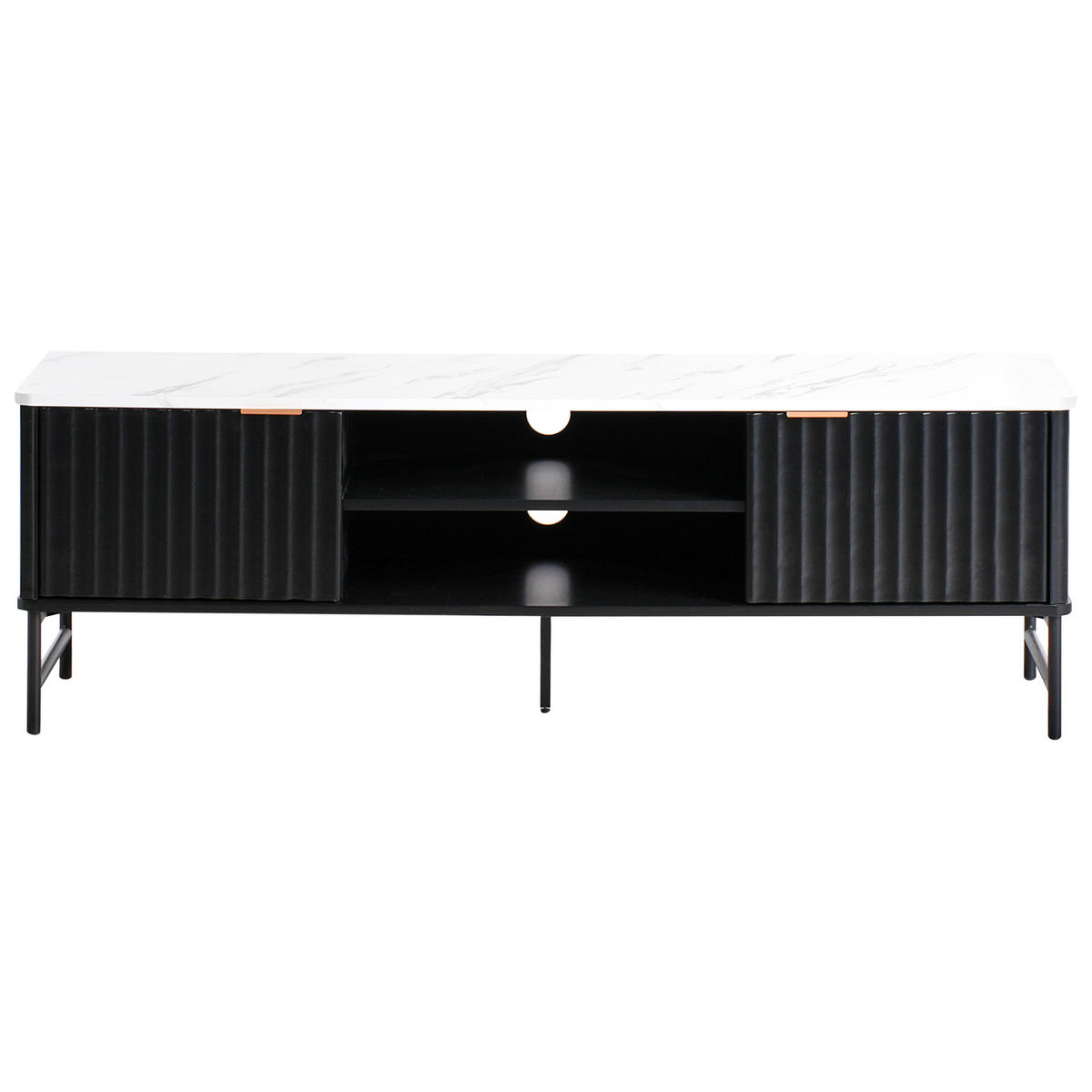 TV-MÖBEL Marmor Optik/Schwarz Glastonbury - Schwarz/Weiß, Holzwerkstoff (140/46/40cm) - Beliani