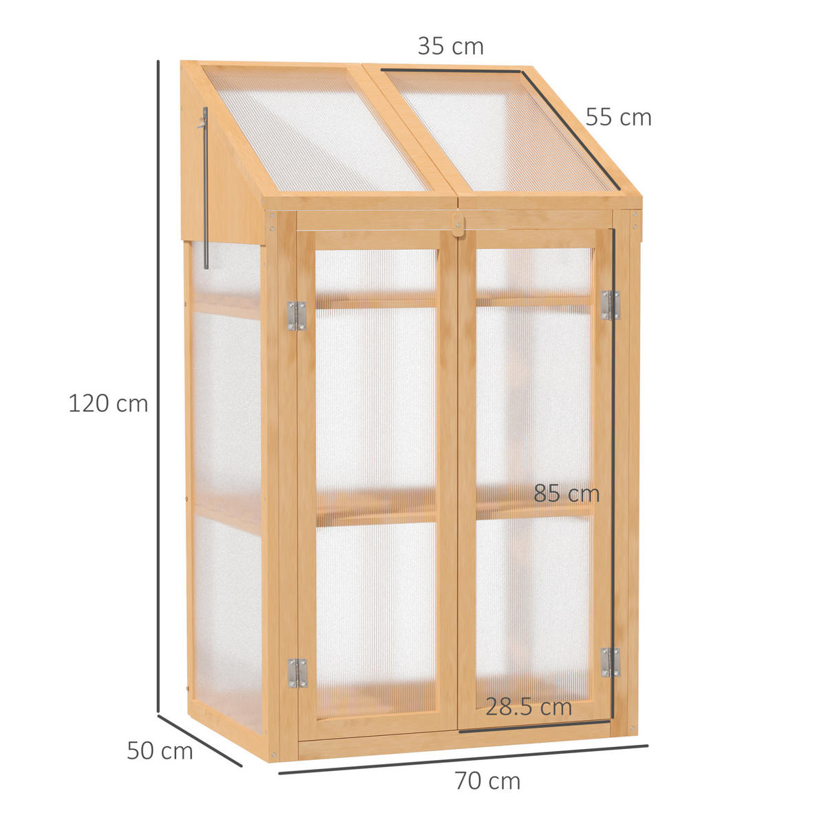 GEWÄCHSHAUS aus Holz 70x50x120 cm in Braun mit 3 Lattenregalen - Braun, Holz (50/120/70cm) - Modfu