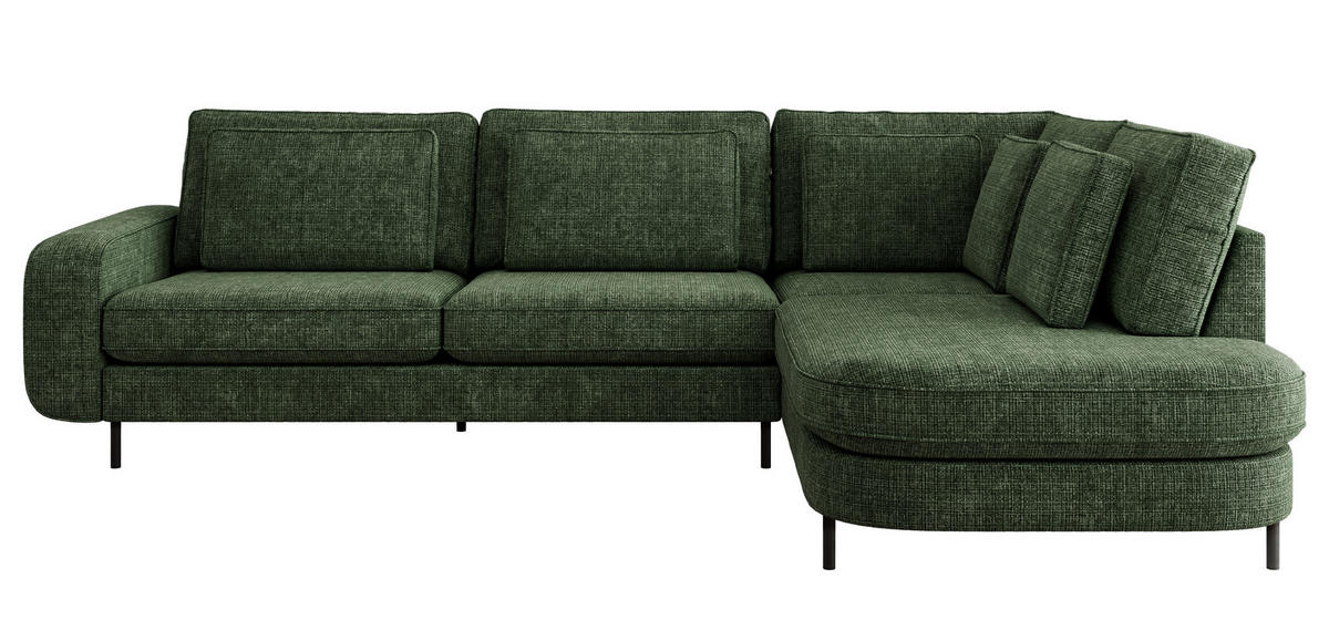 ROHOVÁ SEDAČKA CALENO L - Tmavě zelená hladký senil - Levá Strana - černá/tmavě zelená, kov/textil (317/225cm) - MKS