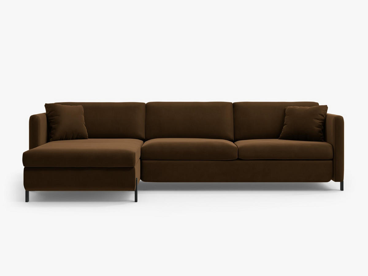 ECKSOFA ausklappbar links Gloria aus Samt schokolade 4 Sitzplätze - Dunkelbraun, Textil (260/170cm) - Micadoni