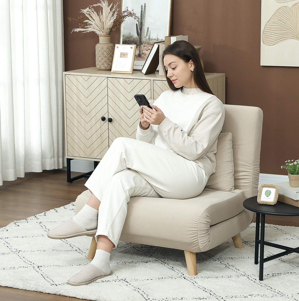 SCHLAFSESSEL 72/78/79 cm in Beige mit Bettfunktion und 6-fach verstellbarer Lehne - Beige, Textil (78/79/72cm) - Flora Grace