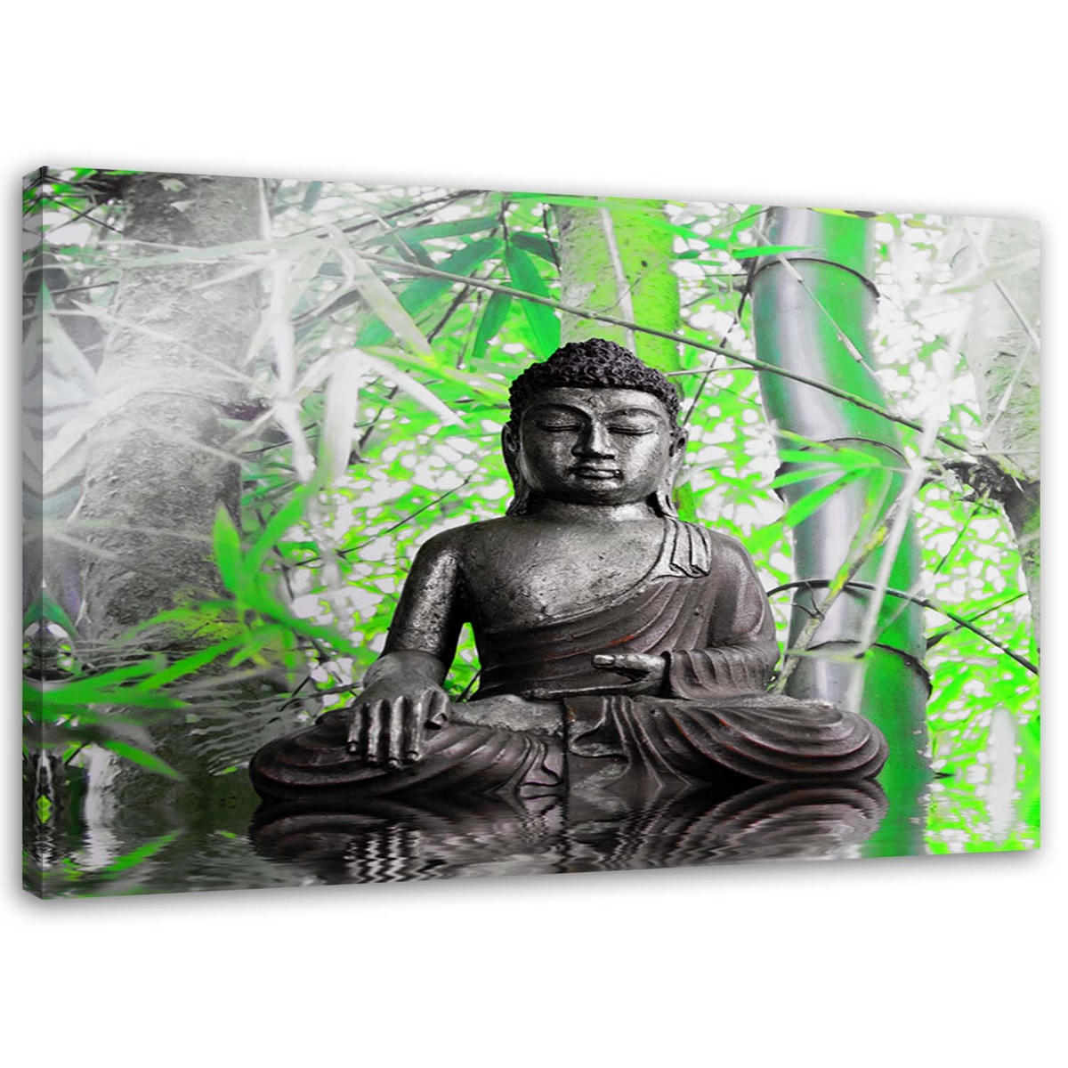 WANDBILD Buddha und Blätter - Grün, Textil (60/40cm) - Feeby