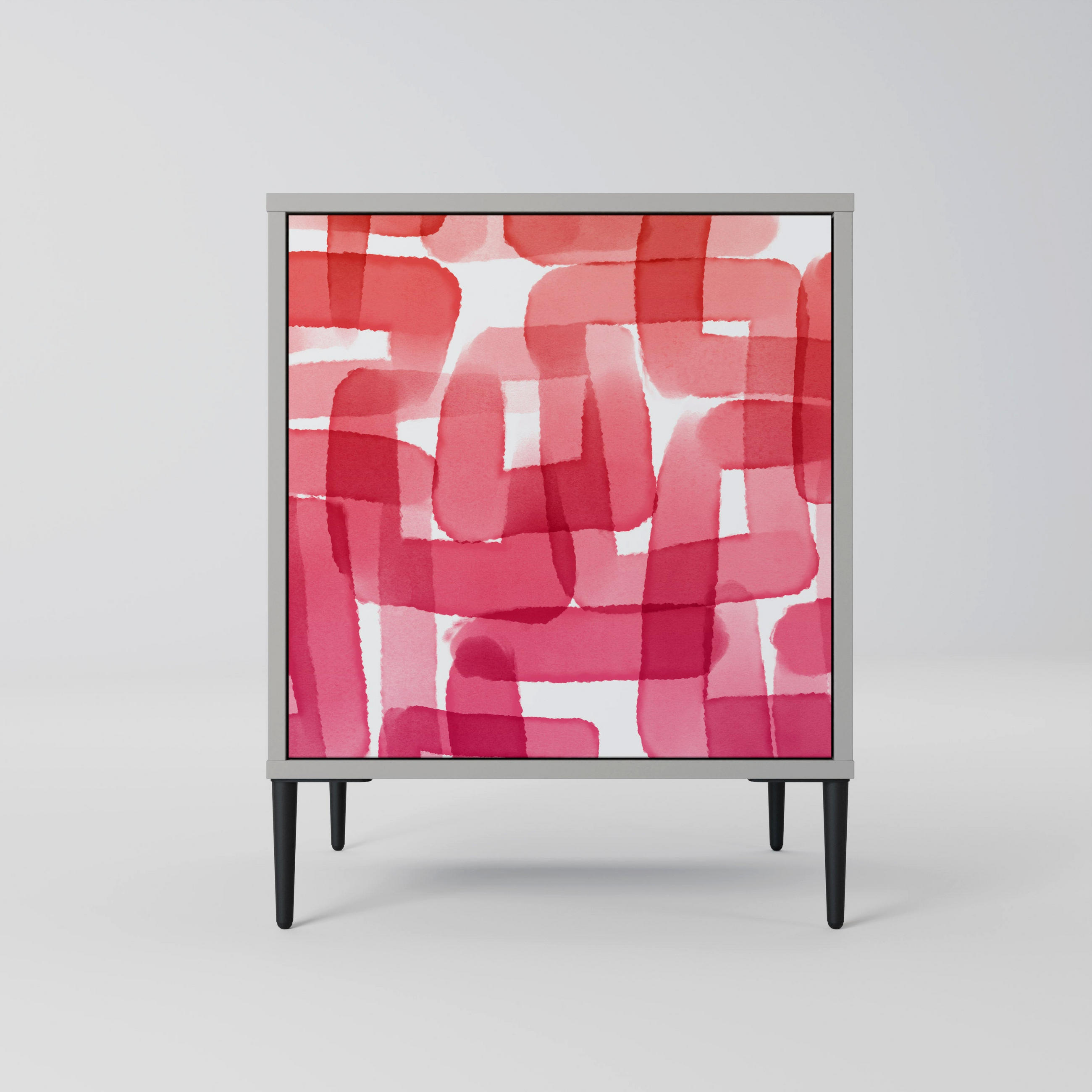 SIDEBOARD KALEIDOSCOPIC CUBISM, Grau, 57,5x42x72,5 cm, Schwarze Metallfüße - Multicolor/Schwarz, Holzwerkstoff/Metall (57.5/72.5/42cm) - SpaceRebels