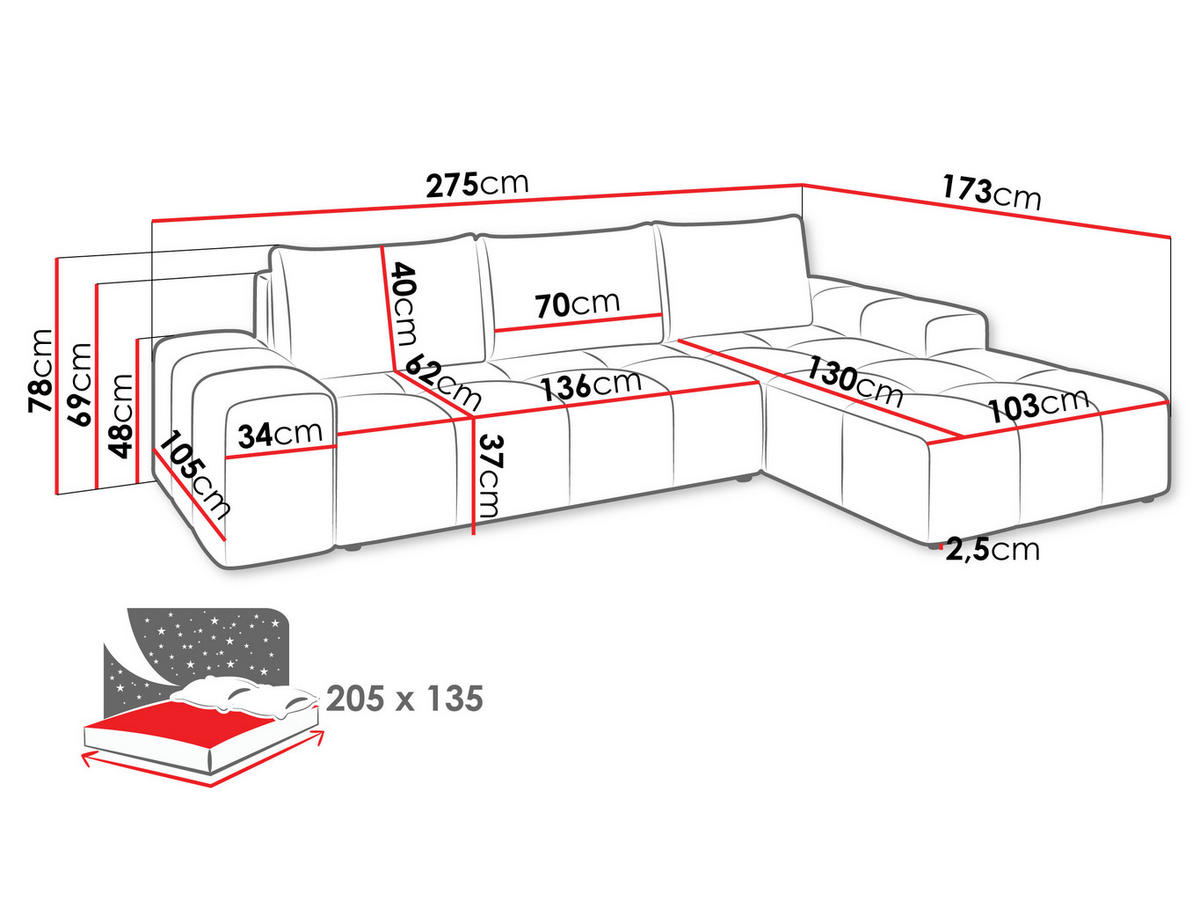 ECKSCHLAFSOFA Tonseo L, Seite: Links - Schwarz/Dunkelblau, Holz/Kunststoff (275/173cm) - MIRJAN24