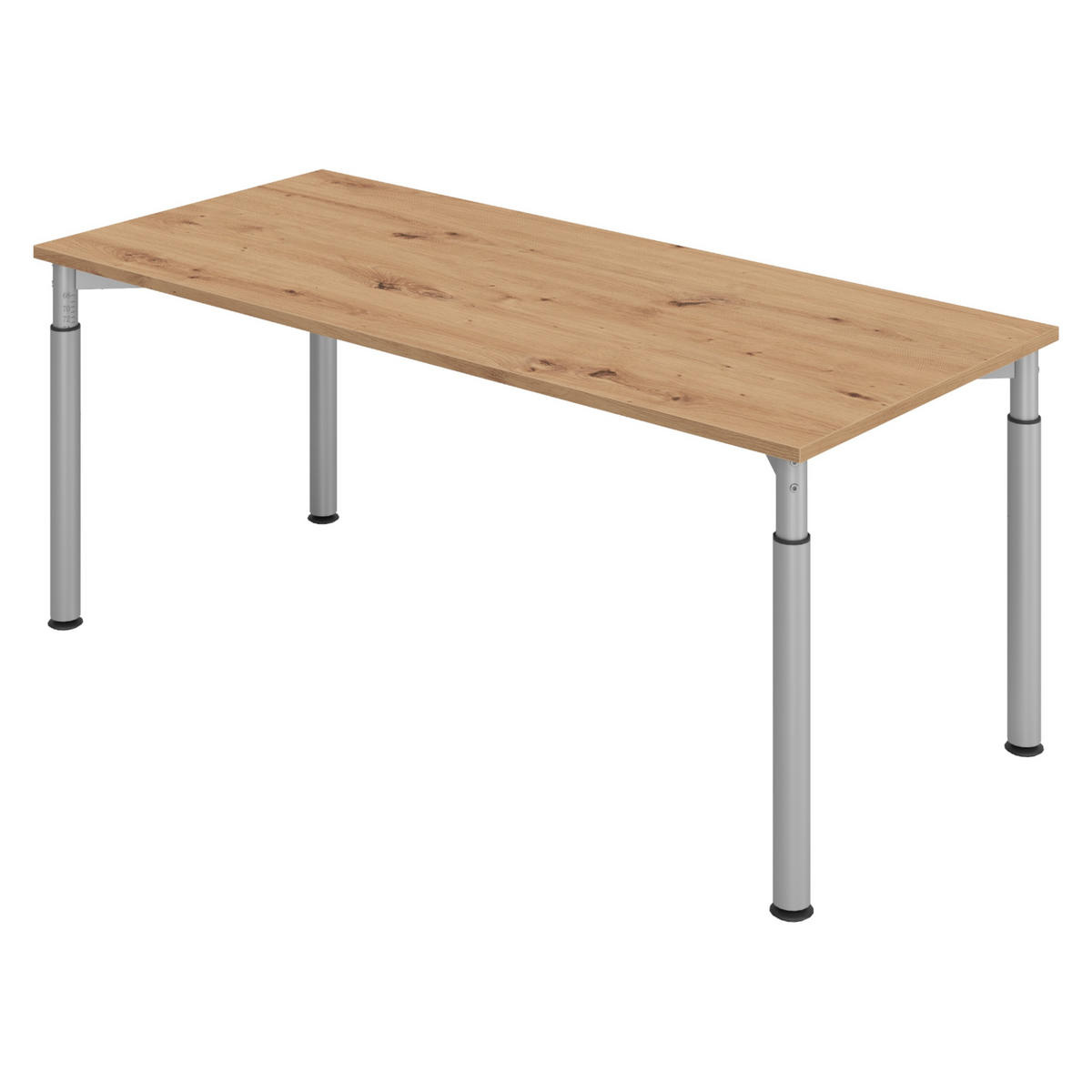 SCHREIBTISCH Serie-Y 80/180/74 cm in Wildeiche/Silberfarben - Wildeiche/Silberfarben, Holzwerkstoff (80/180/74cm) - bümö
