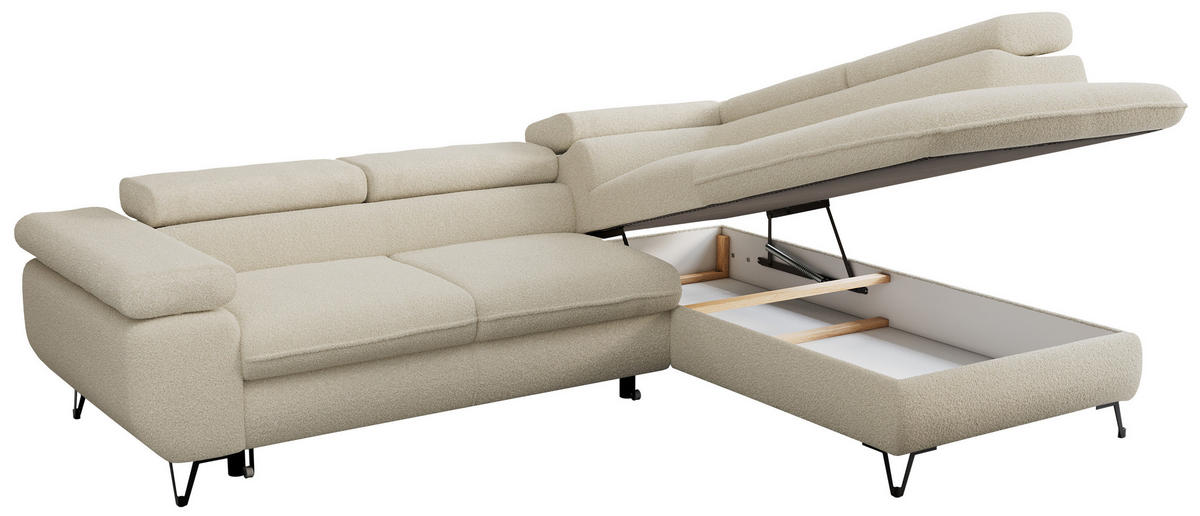 ECKSOFA PEDRO L Beige Boucle - Rechts Seite - Beige/Schwarz, Textil/Metall (273/208cm) - MKS
