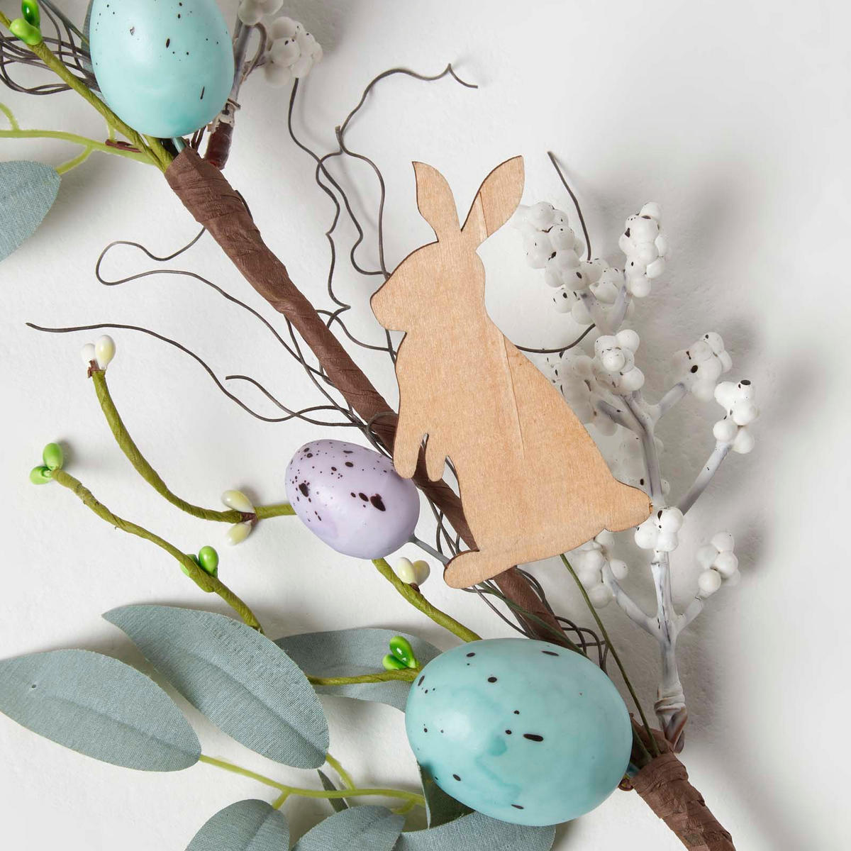 OSTERDEKO Zweig mit Eiern & Hase, 46 cm - Blau, Kunststoff (19/46/46cm) - Homescapes