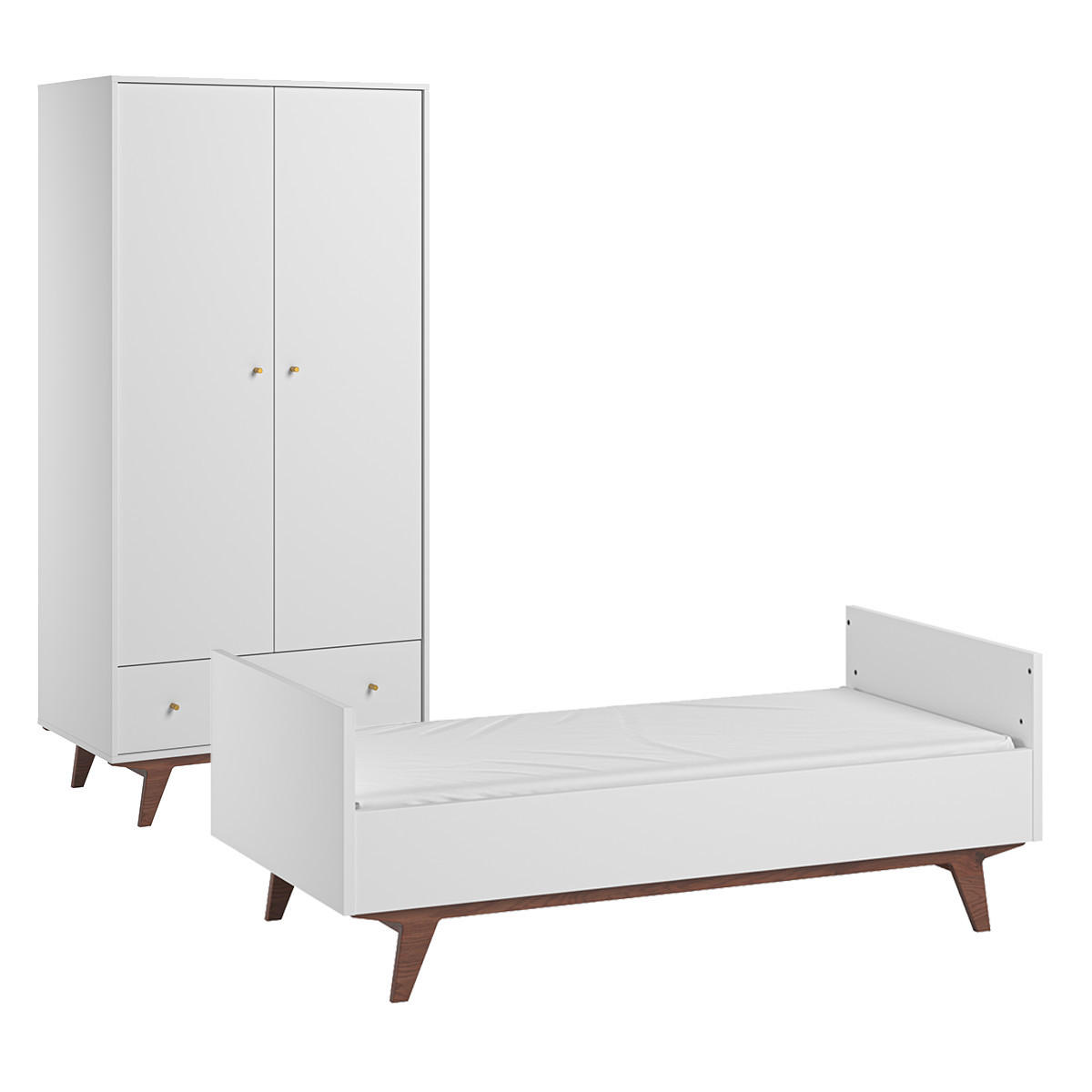 BABYZIMMER 2-teilig Mid Weiß und Holz - Weiß, Holzwerkstoff (144/90/75cm) - Petits-meubles