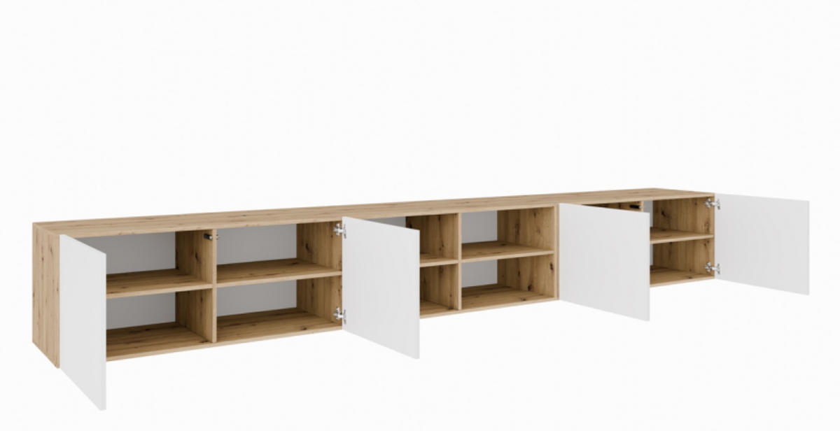 TV-SCHRANK Weiß LION Offene Mit Regalen 300 cm - Weiß, Holzwerkstoff (300/41/40cm) - Sepro Meble