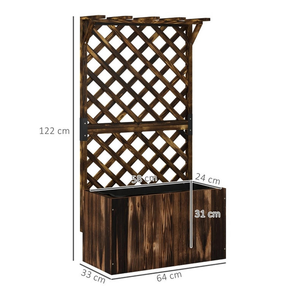 BLUMENKASTENHALTER mit Rankgitter & Hängedach Fichtenholz 64x33x122 cm - Braun, Holz (33/122/64cm) - Modfu