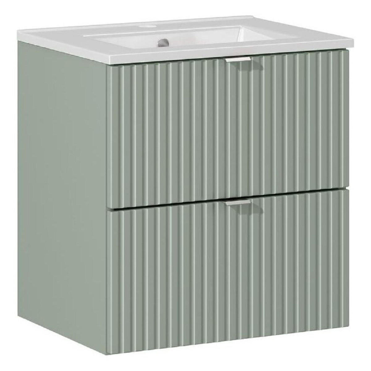 WASCHTISCHKOMBI 50 cm 2 Teile - Line Reed Green L BM88 in Schilfgrün/ Evoke Eiche - Grün, Holz (50/57/40cm)