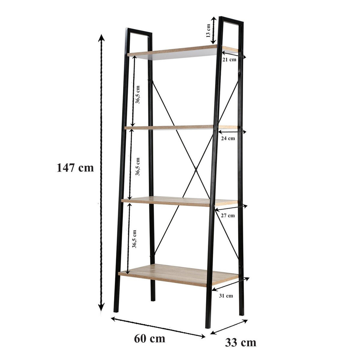 AUFBEWAHRUNGSREGAL mit 4 Ebenen im Industrial-Stil - L60 cm - Apfelbaumfarben, Metall (32.5/148/60cm) - Calicosy