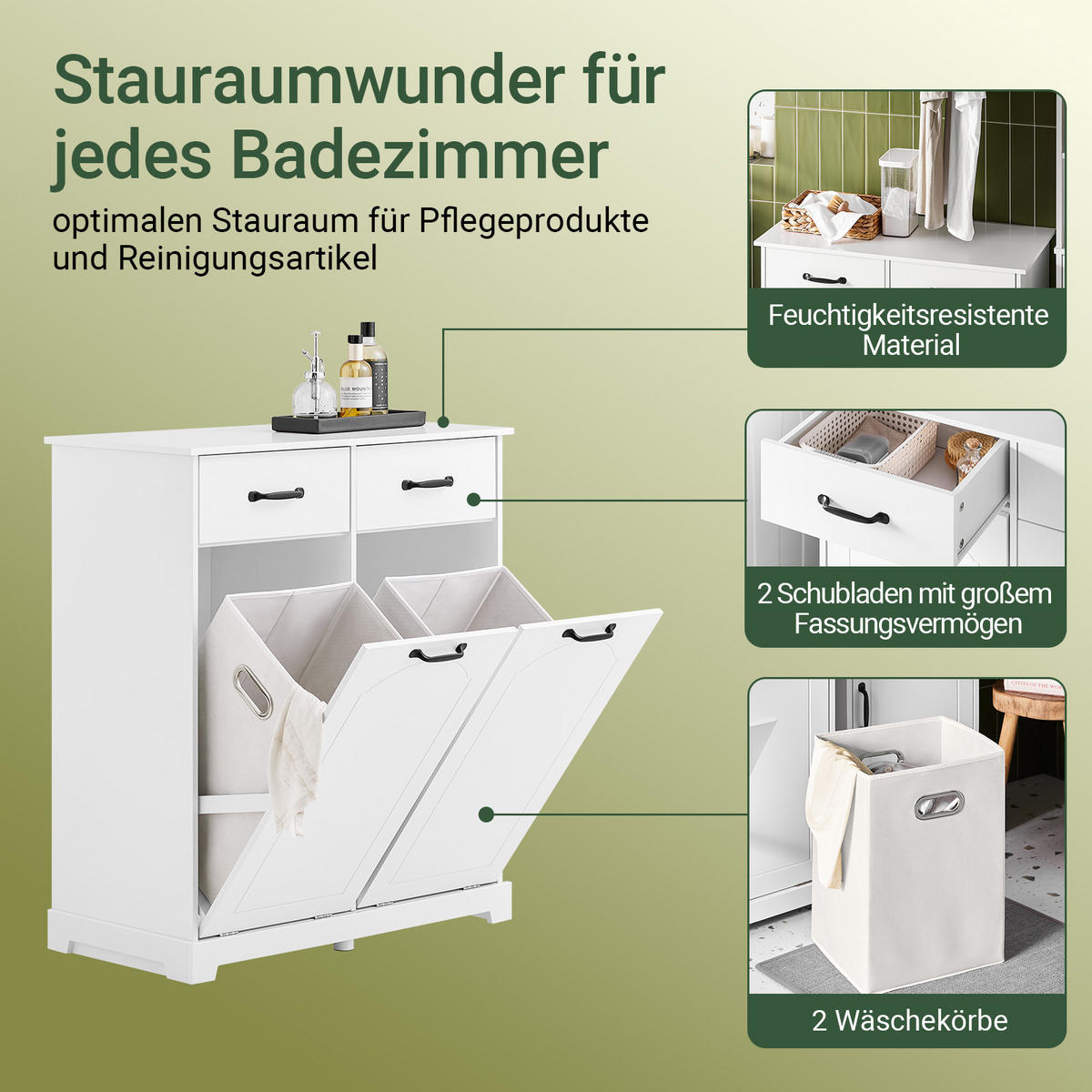 WÄSCHESCHRANK Weiß - Weiß, Holzwerkstoff (80/90/38cm) - SoBuy