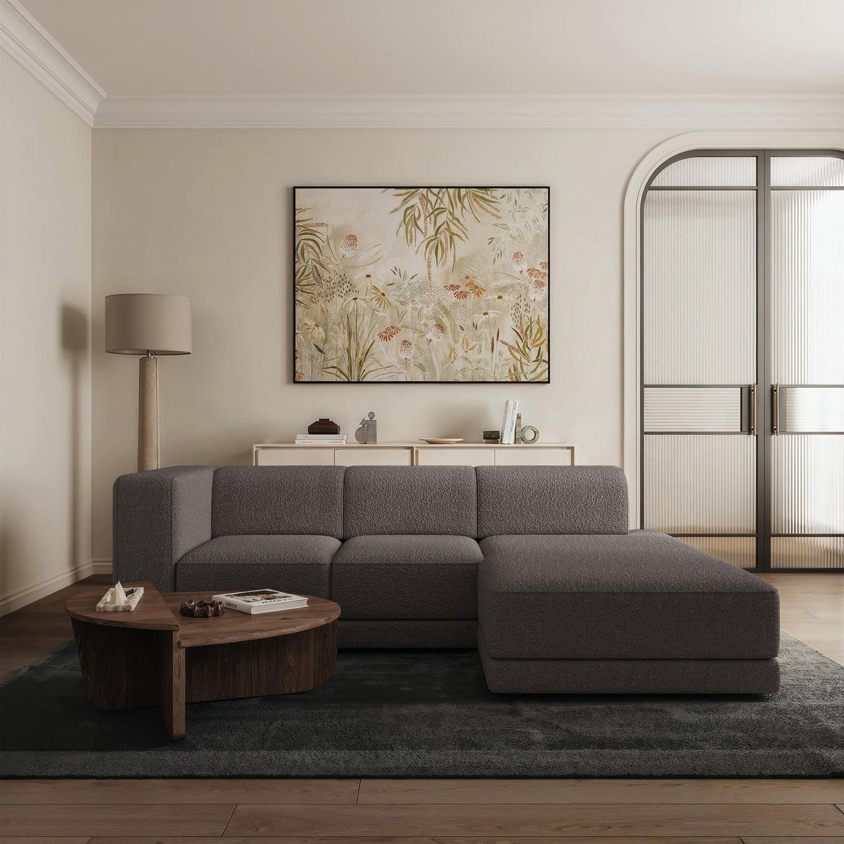 ECKSOFA Novals L-Form, 4-Sitzer, rechts 278 cm - Schwarz/Braun, Holz/Kunststoff (168/278cm) - Selsey