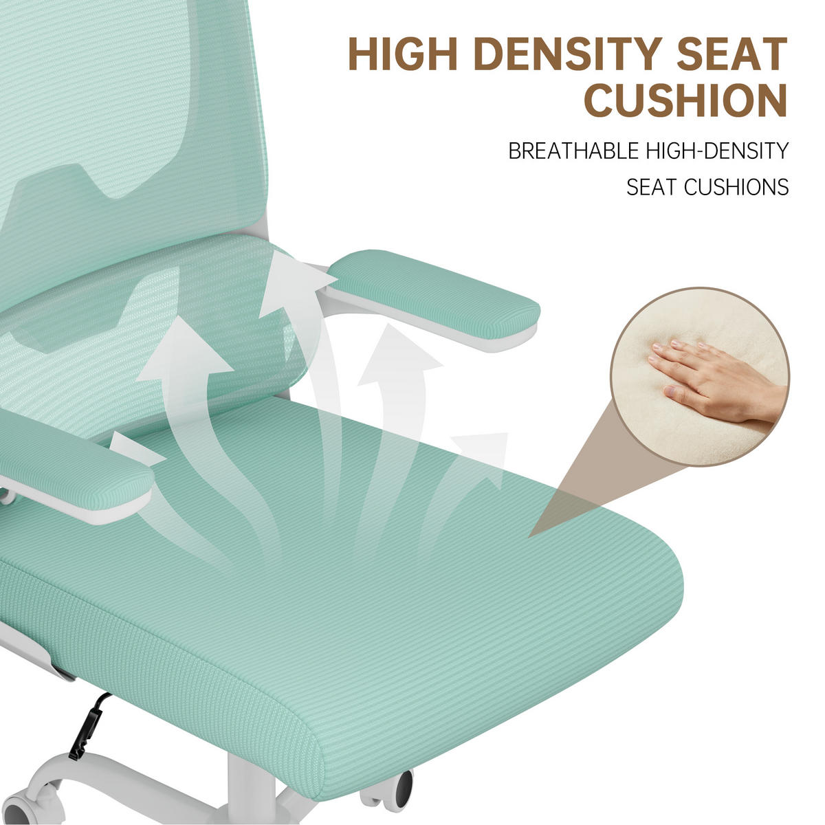 BÜROSTUHL Weiß-Grün ergonomisch mit klappbaren Armlehnen - Grün, Metall (25/52.5/65cm) - Rattrix
