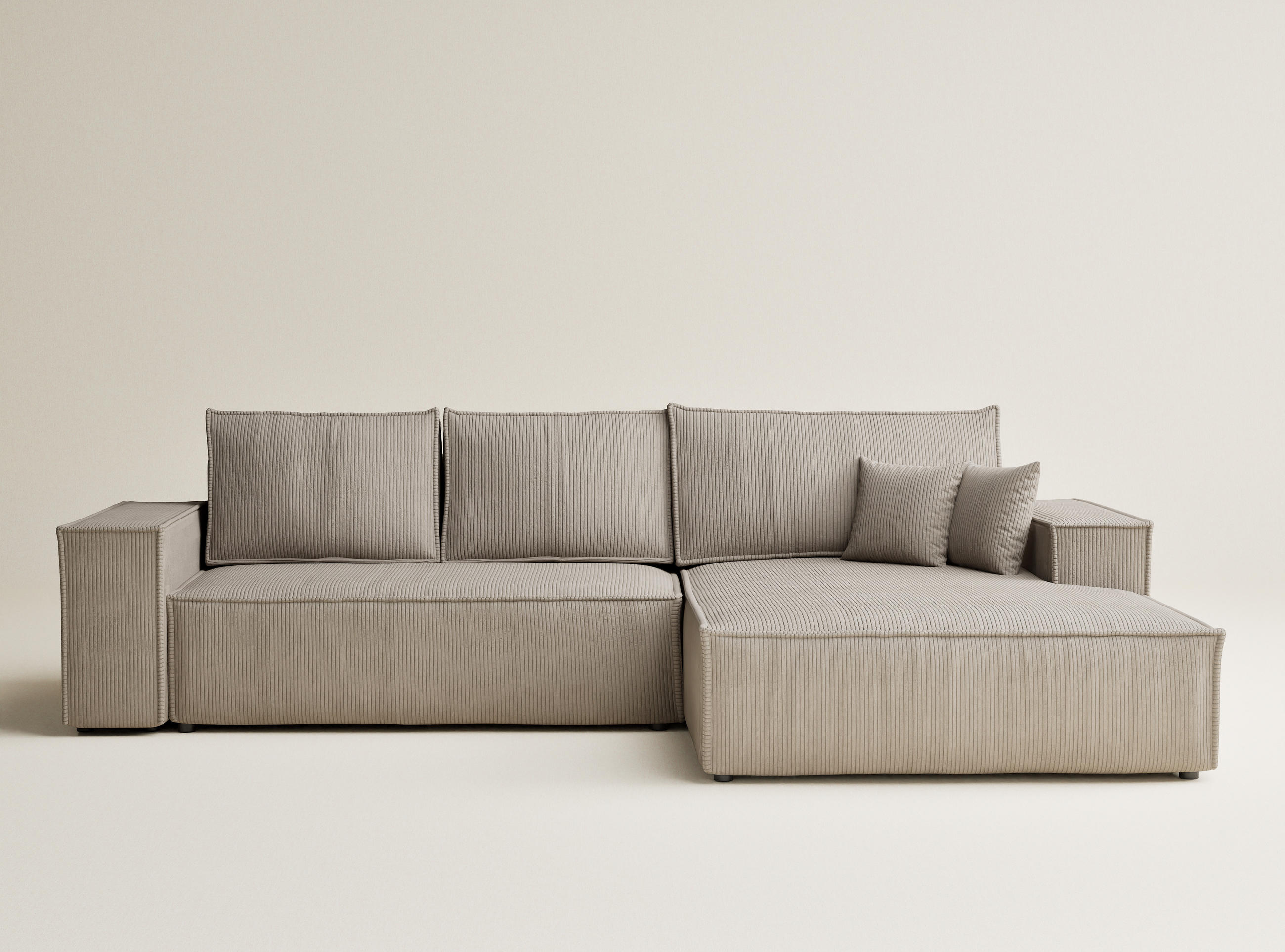 ECKSOFA MIT SCHLAFFUNKTION Maze Dunkelbeige Samtstoff - Beige/Schwarz, Holz/Holzwerkstoff (294/185cm) - Maison de Reve