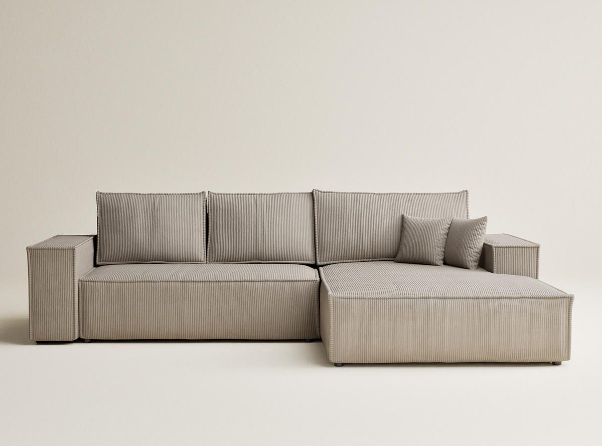 ECKSOFA MIT SCHLAFFUNKTION Maze Dunkelbeige Samtstoff - Beige/Schwarz, Holz/Holzwerkstoff (294/185cm) - Maison de Reve