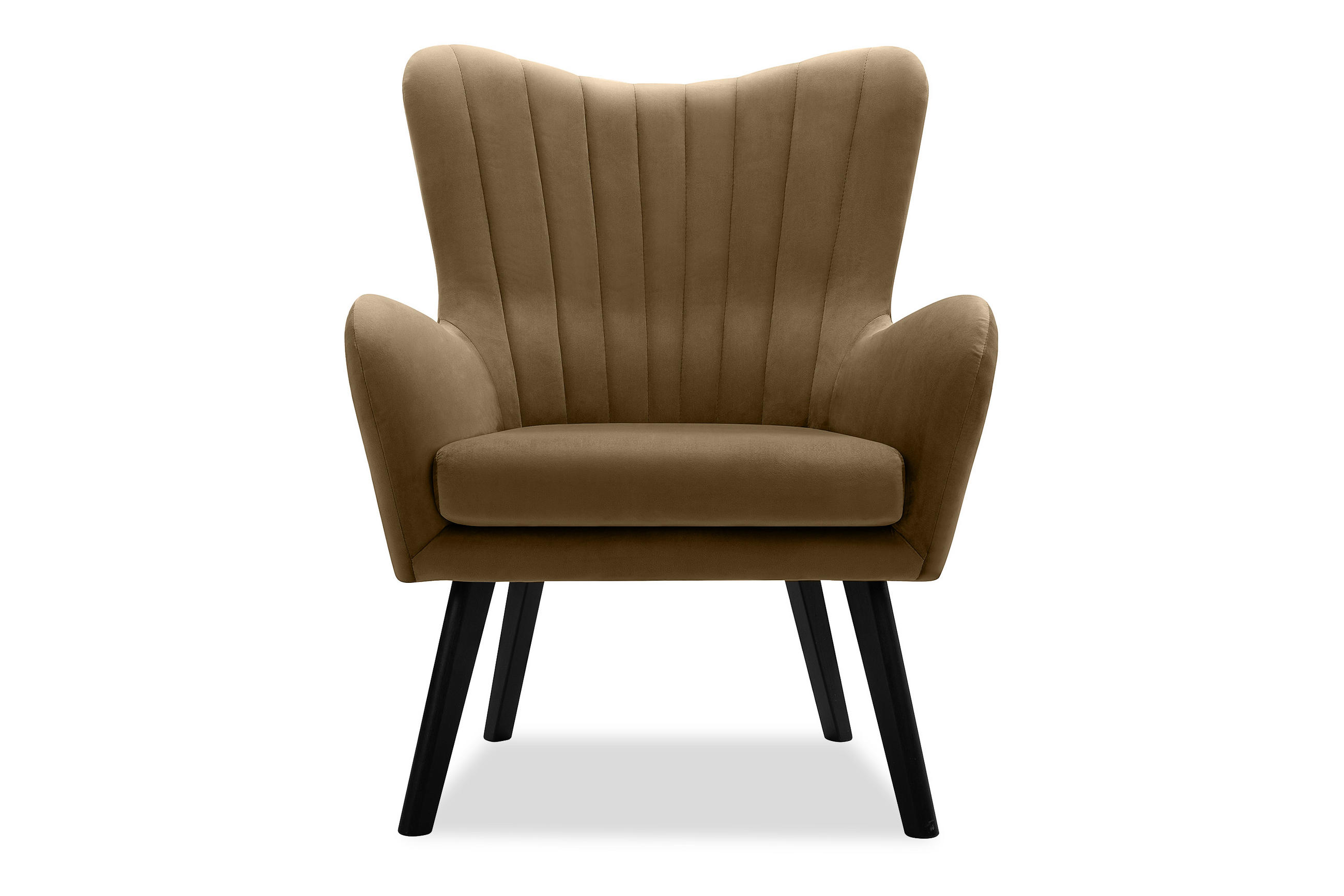 OHRENSESSEL GADI Velourstoff, Beige - Beige/Schwarz, Holz/Textil (76/100/78cm) - KONSIMO®