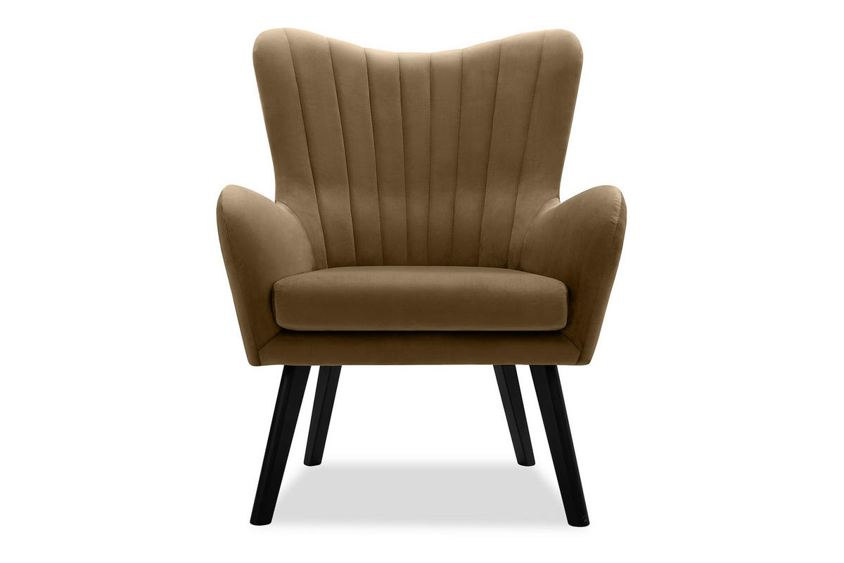 OHRENSESSEL GADI Velourstoff, Beige - Beige/Schwarz, Holz/Textil (76/100/78cm) - KONSIMO®