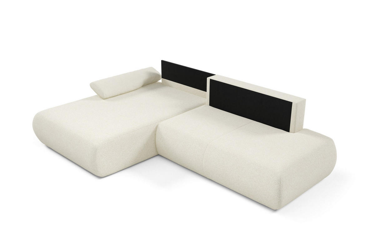 ECKSOFA DELTA L-S Creme Geflochtener Stoff mit Schlaffunktion - Creme, Holz (286/173.5cm) - MASSENO