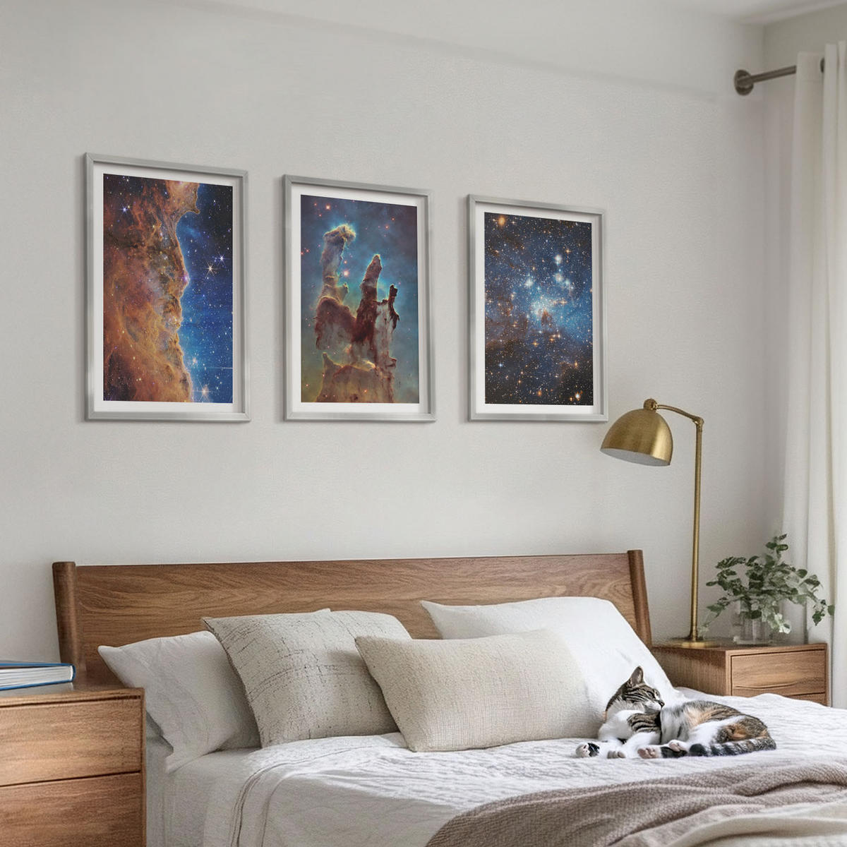 WANDBILDER 3er Set - 40x60 cm Silberner Rahmen - Weltraumlandschaften von Galaxien - Silberfarben, Kunststoff (40/60cm) - ArtPrintCave