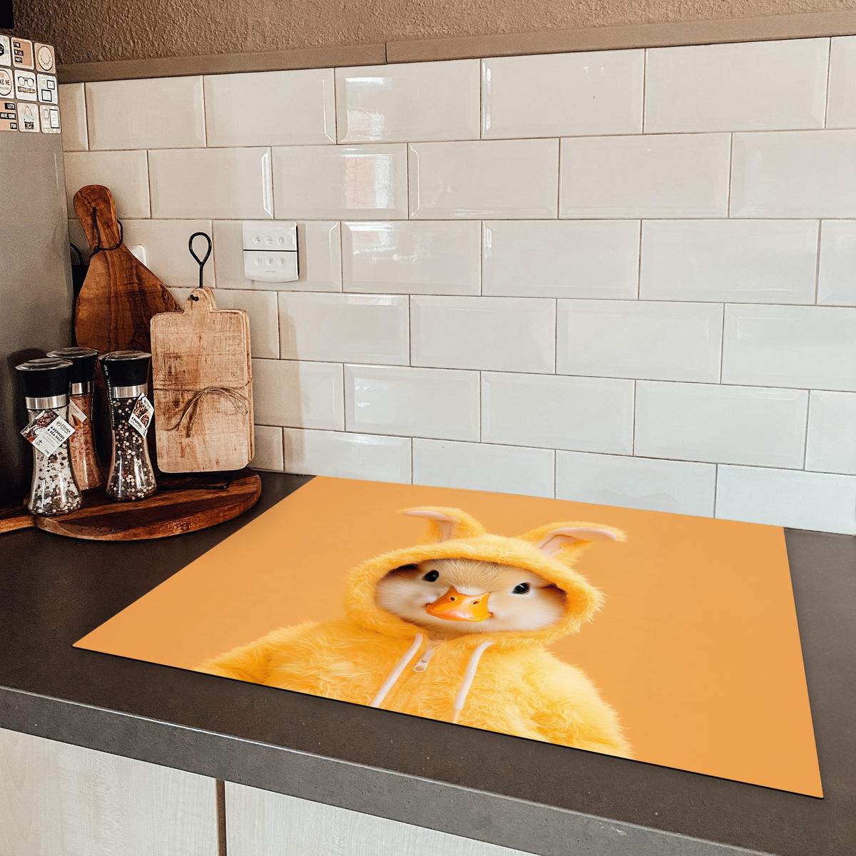 HERDABDECKPLATTE Osterhase - Kostüm - Ente Induktionsmatte 71x52 cm - Gelb, Kunststoff (71/52/0.2cm) - MuchoWow