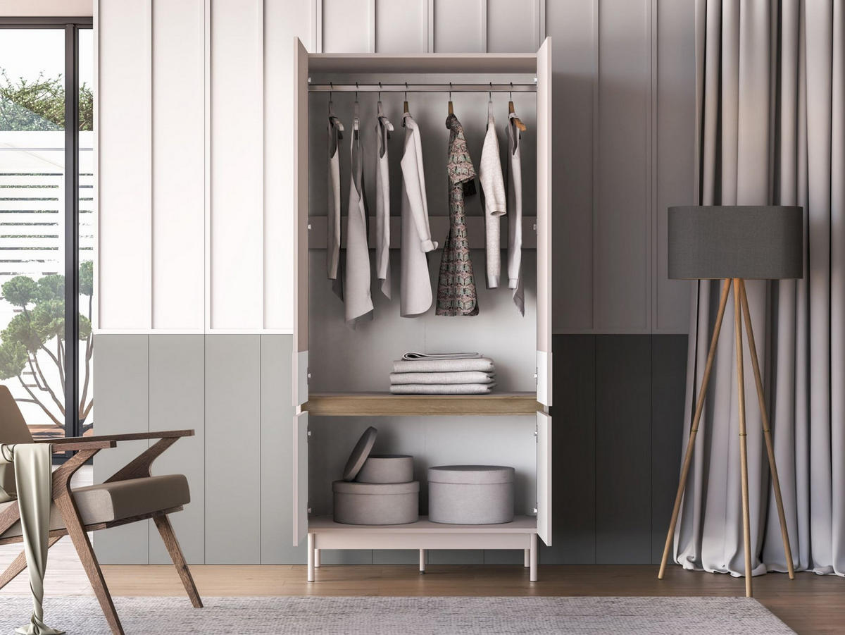 KLEIDERSCHRANK Dunea Kaschmirgrau/Eichenholzoptik 92 cm - Taupe/Beige, Holzwerkstoff (92/193/53cm) - Selsey