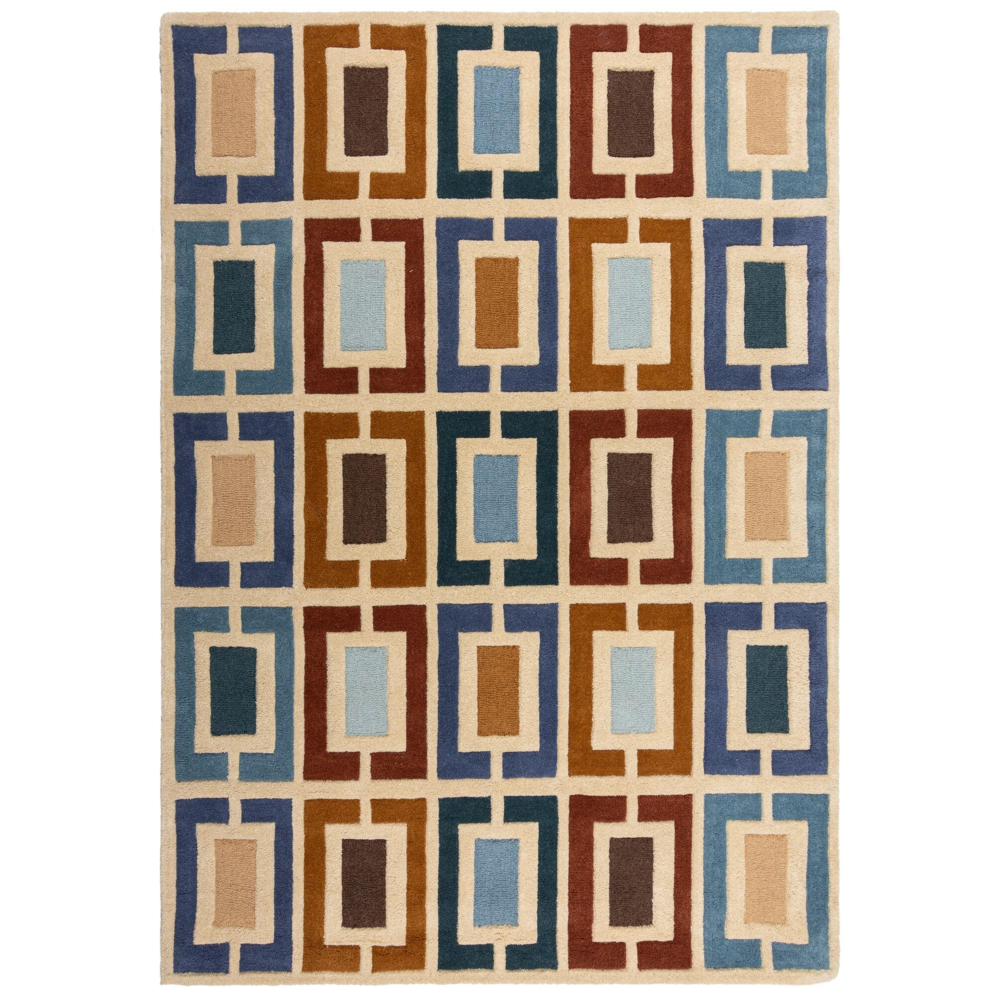 WOLLTEPPICH Geometrisch, Retro-Stil, Wohnzimmer Multicolor-Blau Rechteckig 80x150 - Multicolor, Textil (150/80cm) - KADIMA DESIGN