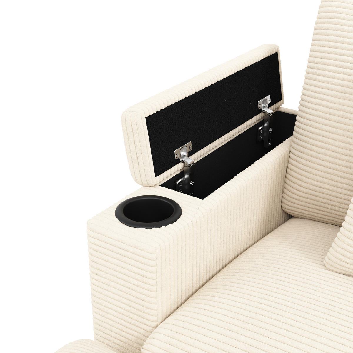 WOHNLANDSCHAFT Cord Beige mit USB, USB-C und Stauraum - Beige, Holzwerkstoff/Kunststoff (275.5/87/139cm) - WISHDOR