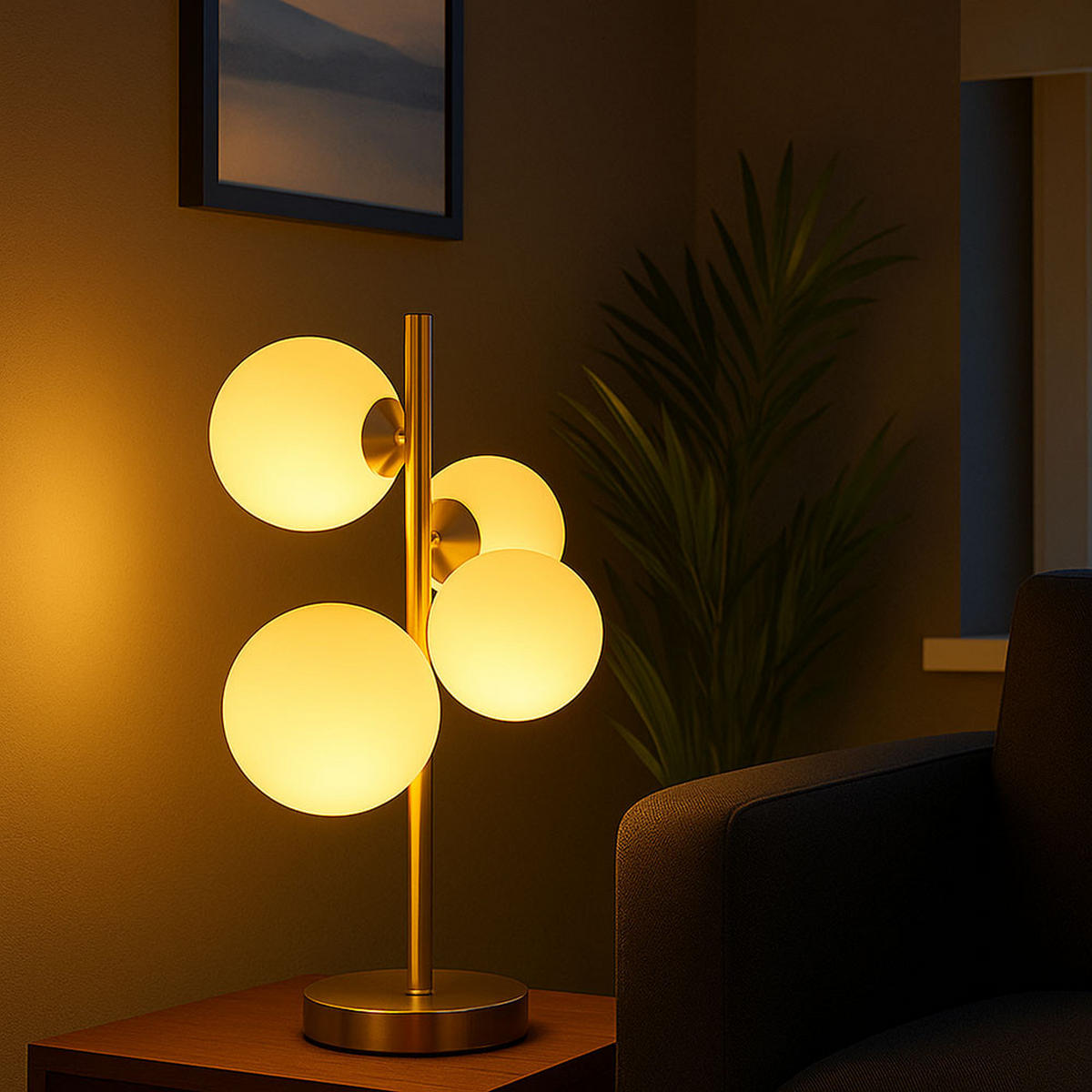 LED TISCHLEUCHTE Glas 4 flammig - Silberfarben, Glas (23.7/19.3/48cm) - Globo Lighting