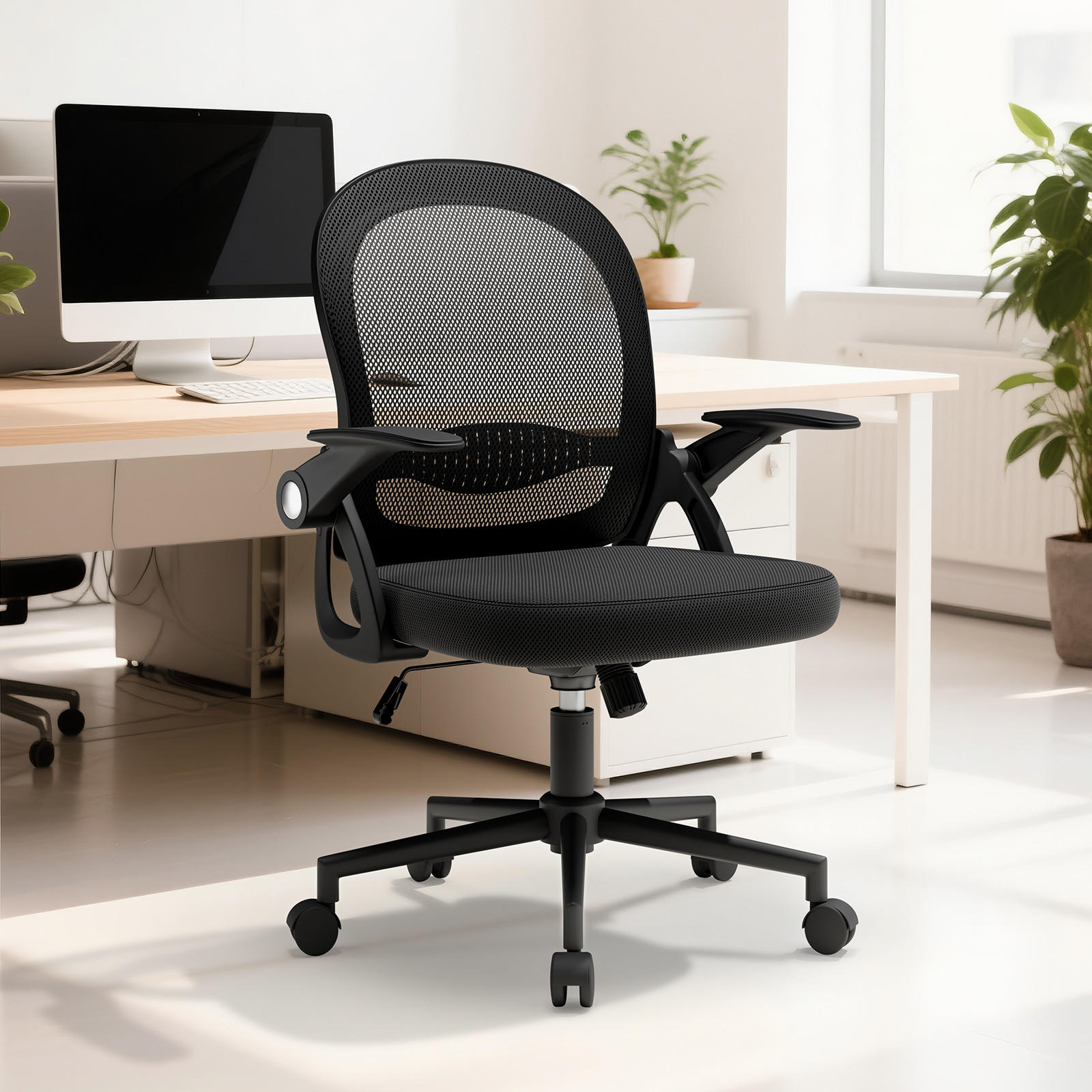 BÜROSTUHL Schwarz ergonomisch mit Mesh Rückenlehne - Schwarz, Metall (25/53/56cm) - Rattrix