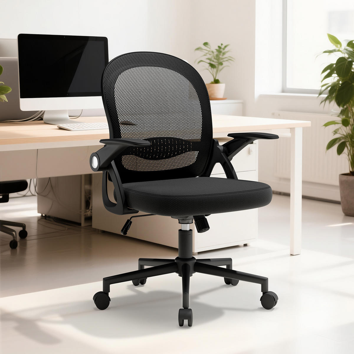 BÜROSTUHL Schwarz ergonomisch mit Mesh Rückenlehne - Schwarz, Metall (25/53/56cm) - Rattrix