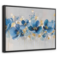 LEINWAND Bilder mit Rahmen - Blumen - Blau - Abstrakt - 40x30 - Hellgrau, Textil (40/30cm) - MuchoWow