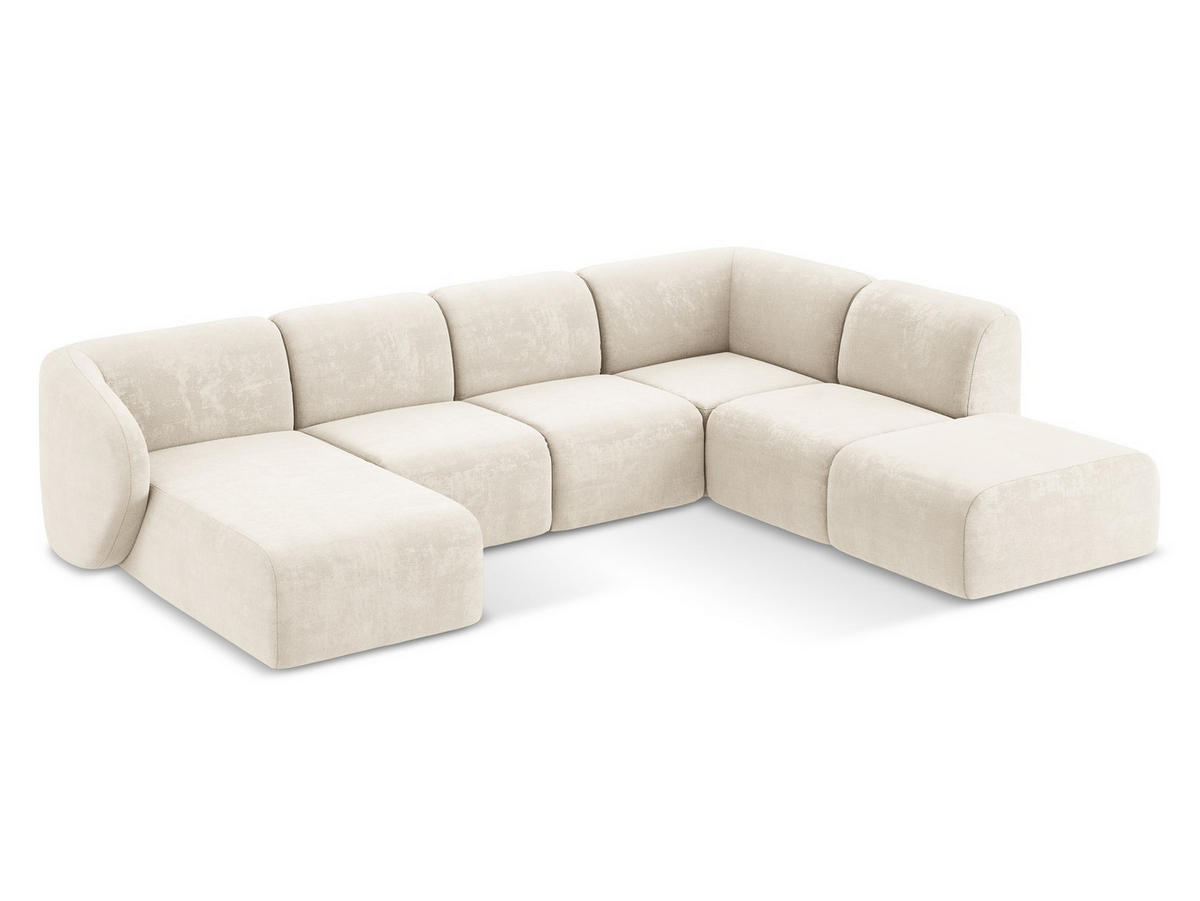 ECKSOFA Links Chenille Stoff Orange - Terracotta/Schwarz, Holzwerkstoff/Kunststoff (178/166cm) - Makamii