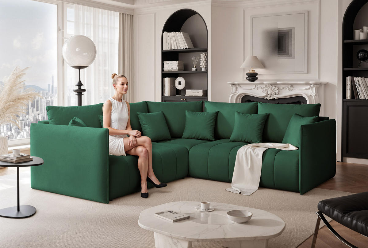 ECKSOFA OLIMPIA mit Schlaffunktion und Bettkasten Grün - Grün, Holzwerkstoff/Kunststoff (235/230cm) - Idohome