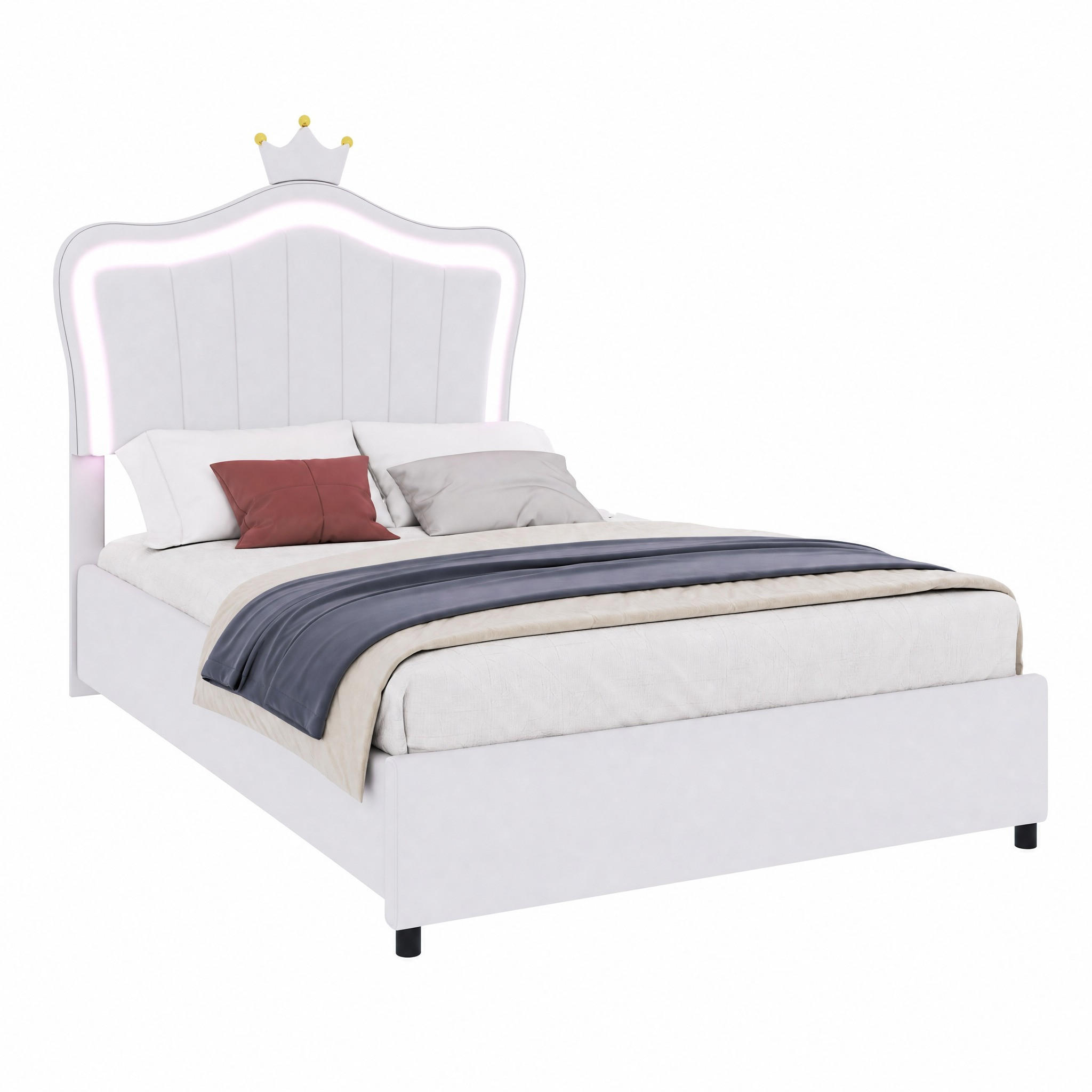 POLSTERBETT mit LED und Stauraum 90x200 cm Kunstleder White - Weiß, Metall (90/200cm) - Meubliv