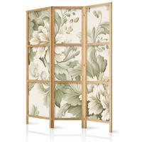 PARAVENT Japanischer 3-tlg 135x172 cm Vintage Pflanzen - Grün, Holz/Textil (135/172/3cm) - Muralo