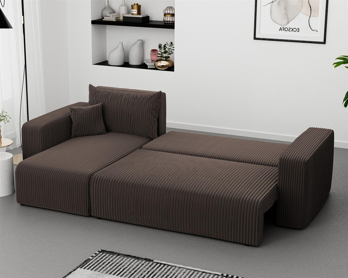 ECKSOFA Luna Mit Schlaffunktion - Braun, Holzwerkstoff/Textil (248/145cm) - Fun Möbel