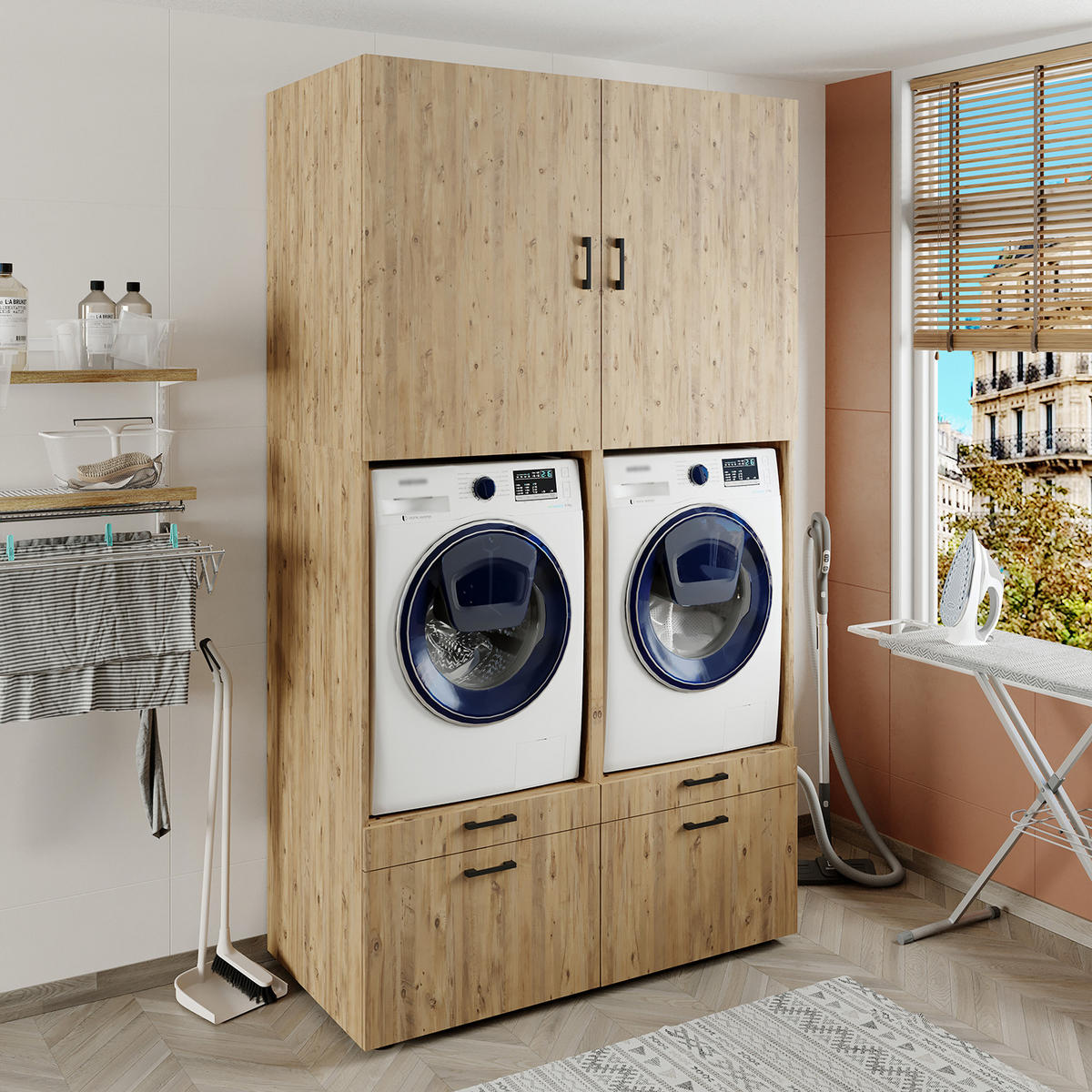 WASCHMASCHINENSCHRANK Serie 2 134cm Breit, 240cm Hoch - Eichefarben, Holzwerkstoff (134/240/67cm)