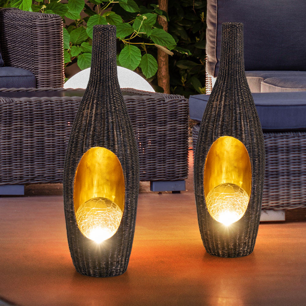 LED AUSSENLEUCHTE Rattan Design Braun 2er Set - Braun, Kunststoff (14.3/13/45.5cm) - Globo Lighting