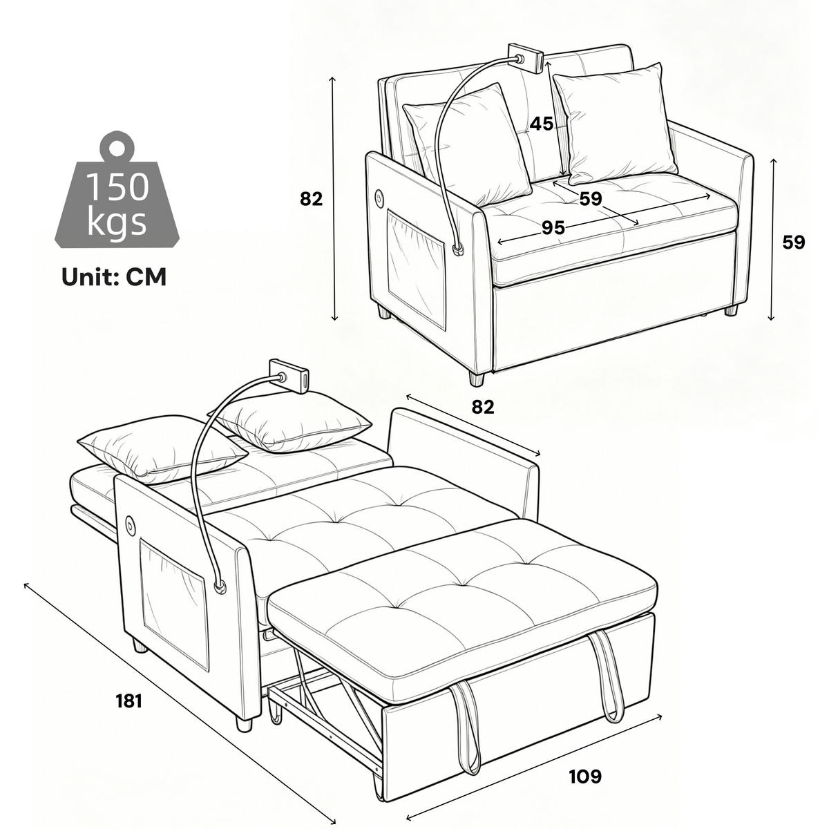 SCHLAFSESSEL DE-35222 mit USB und Tablethalter Grün - Grün, Metall (72/83.5/109cm) - ComfortXL