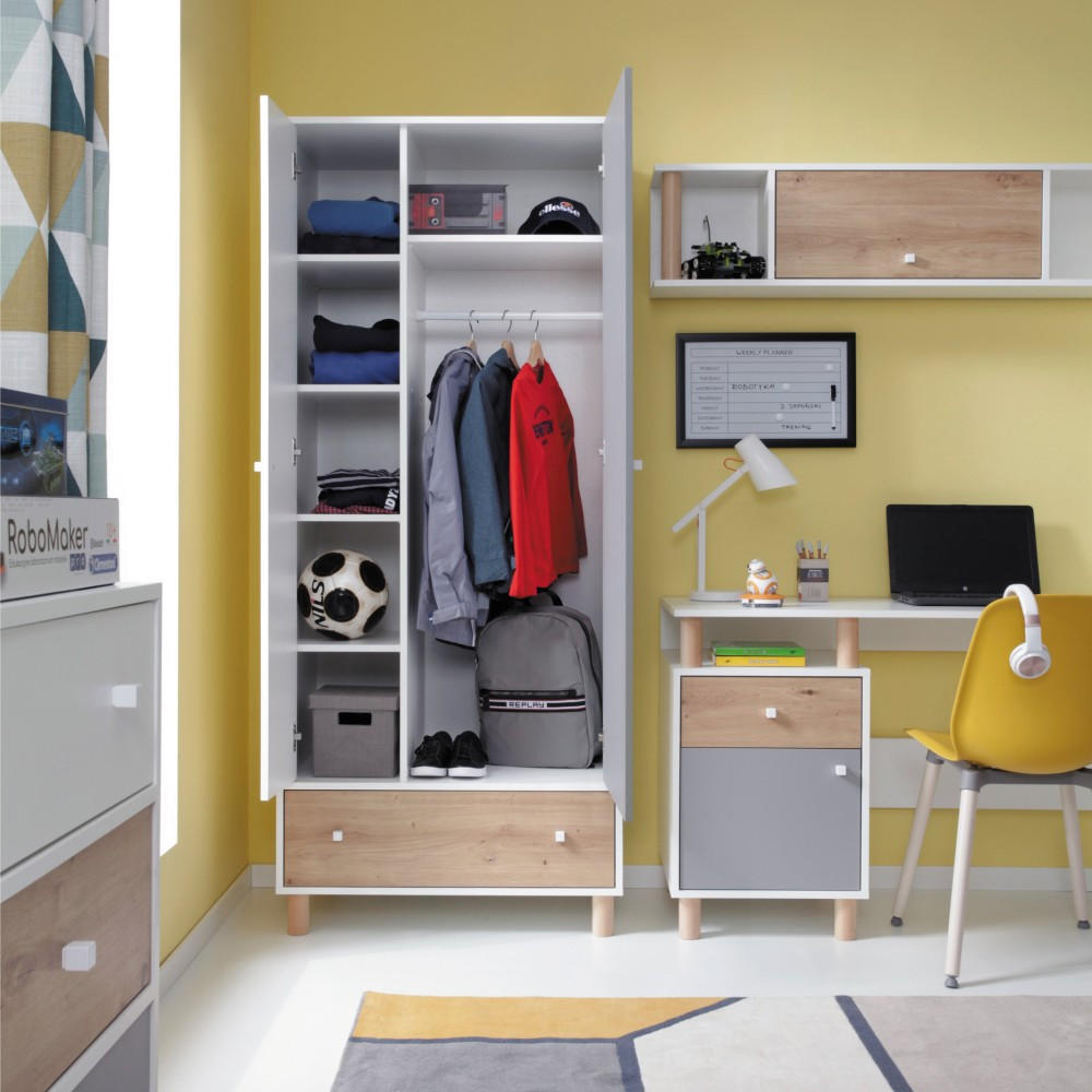 DREHTÜRENSCHRANK Figo für Jugendzimmer, mit 2 Türen und Schublade - Eiche Artisan/Weiß, Holz/Holzwerkstoff (80/50/190cm) - Beautysofa